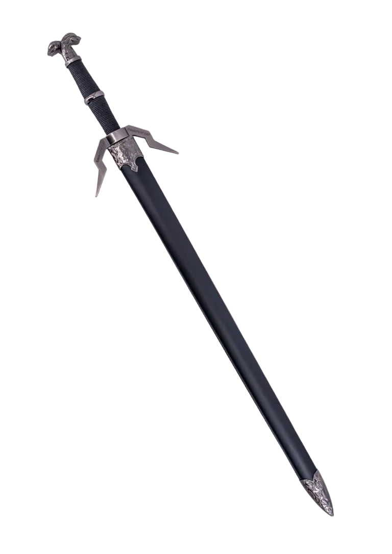 Espada decorativa de Geralt de Rivia guardada en su funda negra