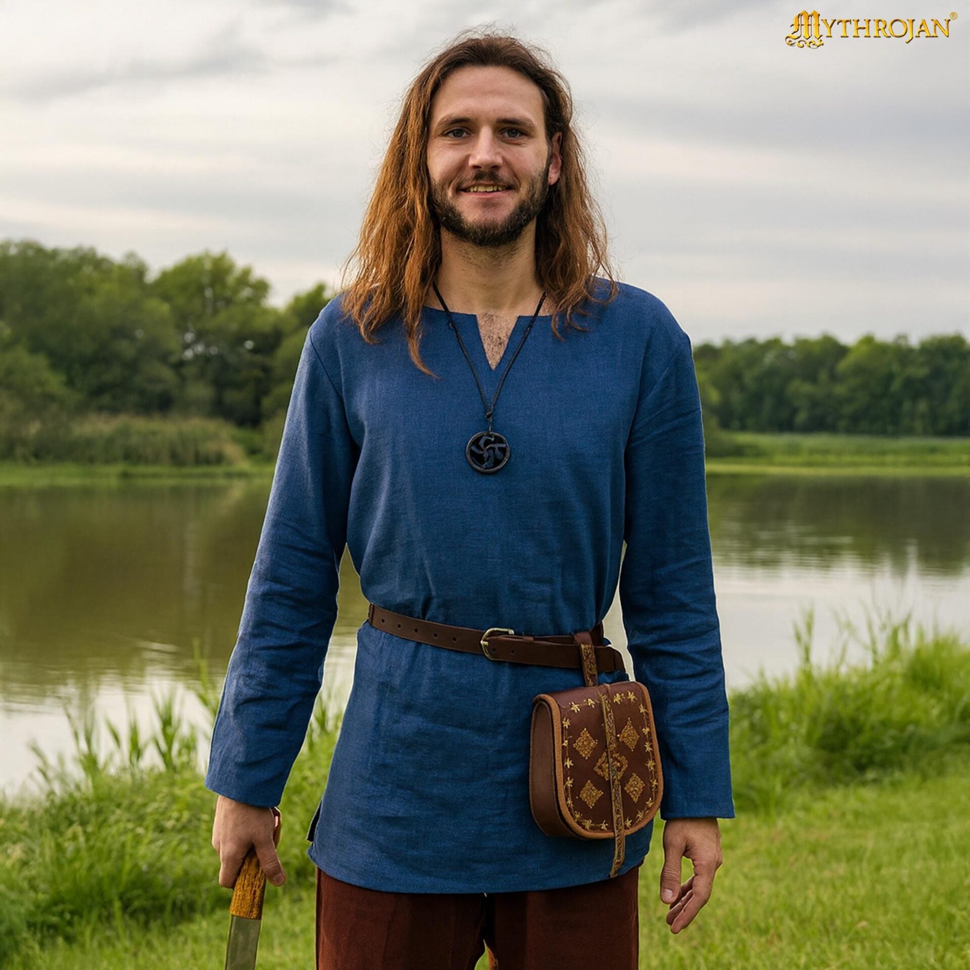 Túnica vikinga Sigrid de lino — corta para LARP y recreación