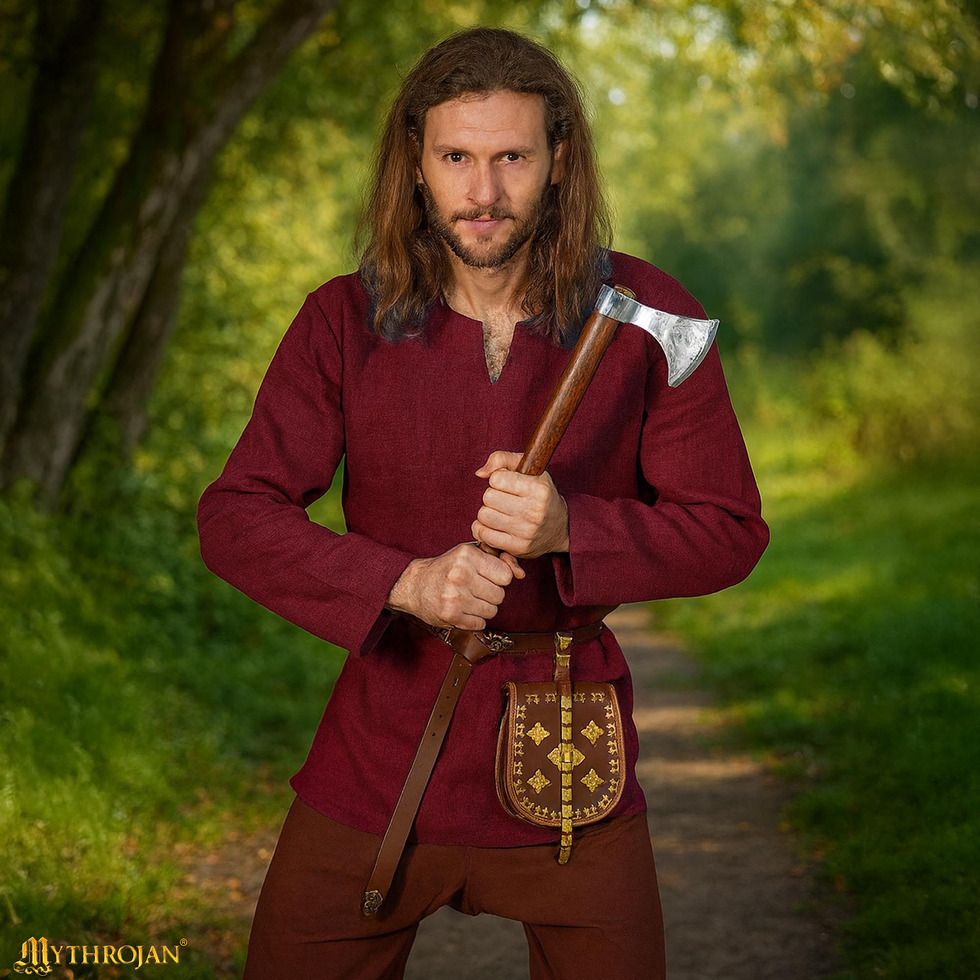 Túnica vikinga Sigrid de lino — corta para LARP y recreación - Rojo vino - L