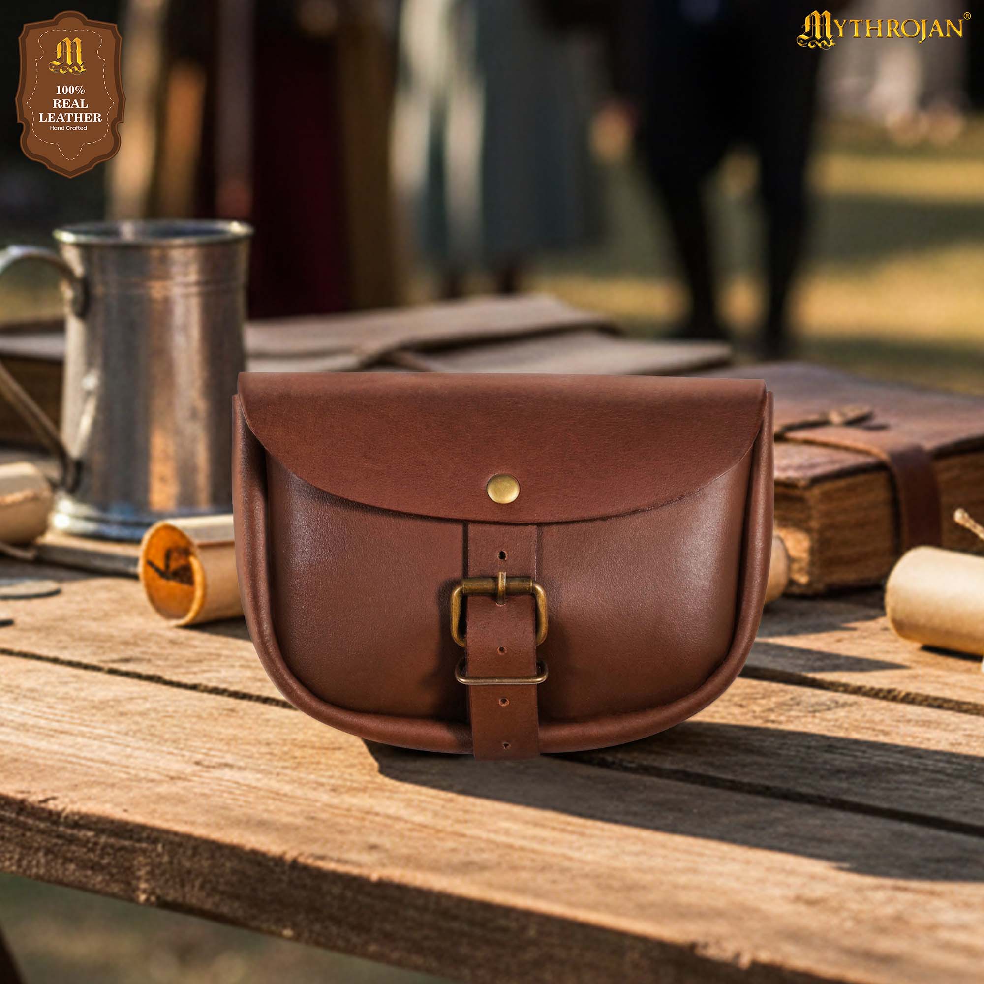 Bolsa de cinturón medieval de cuero para LARP, SCA y Renacimiento - Marrón