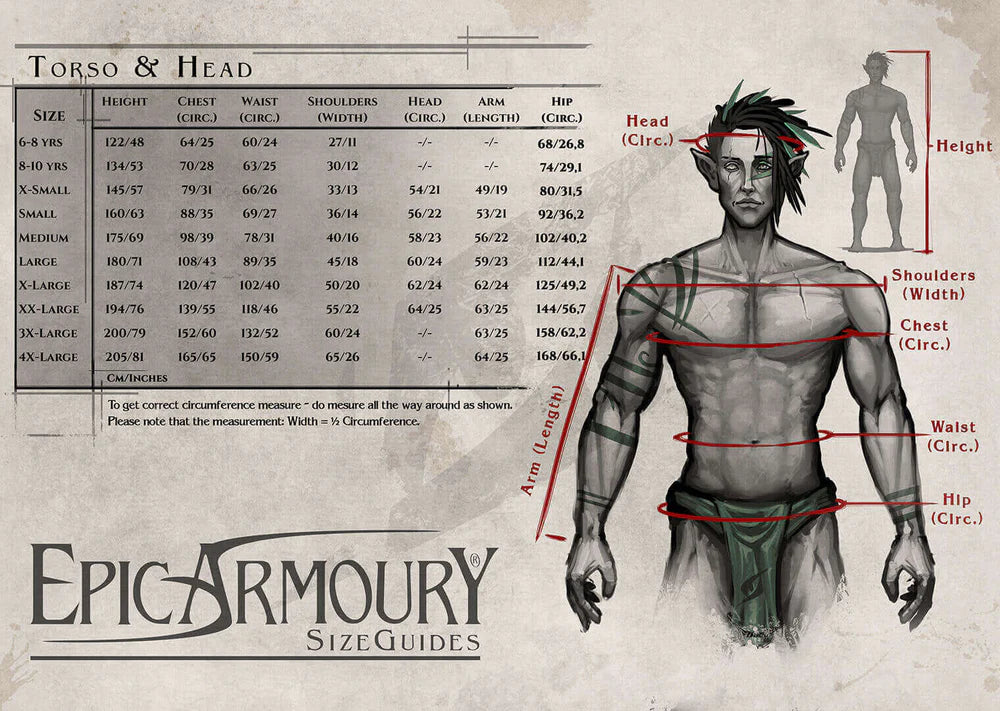 Guía de tallas Epic Armoury - Torso y cabeza