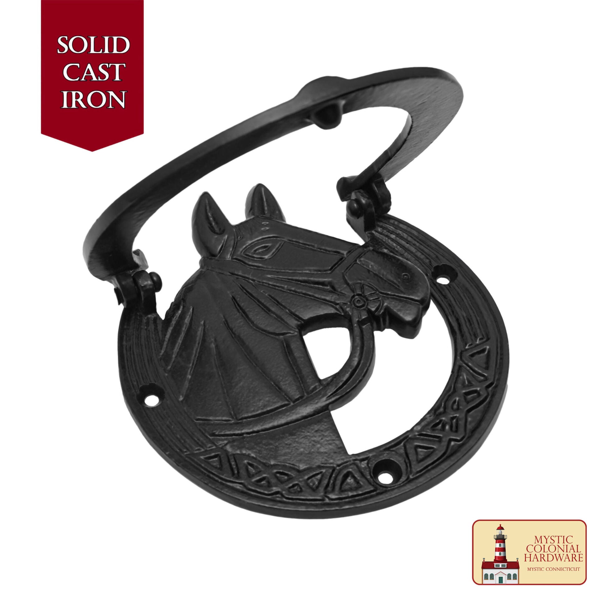 Imagen única de: Aldaba de Hierro Forjado con Martillo de Caballo Antiguo Acabado Ennegrecido Al Aceite