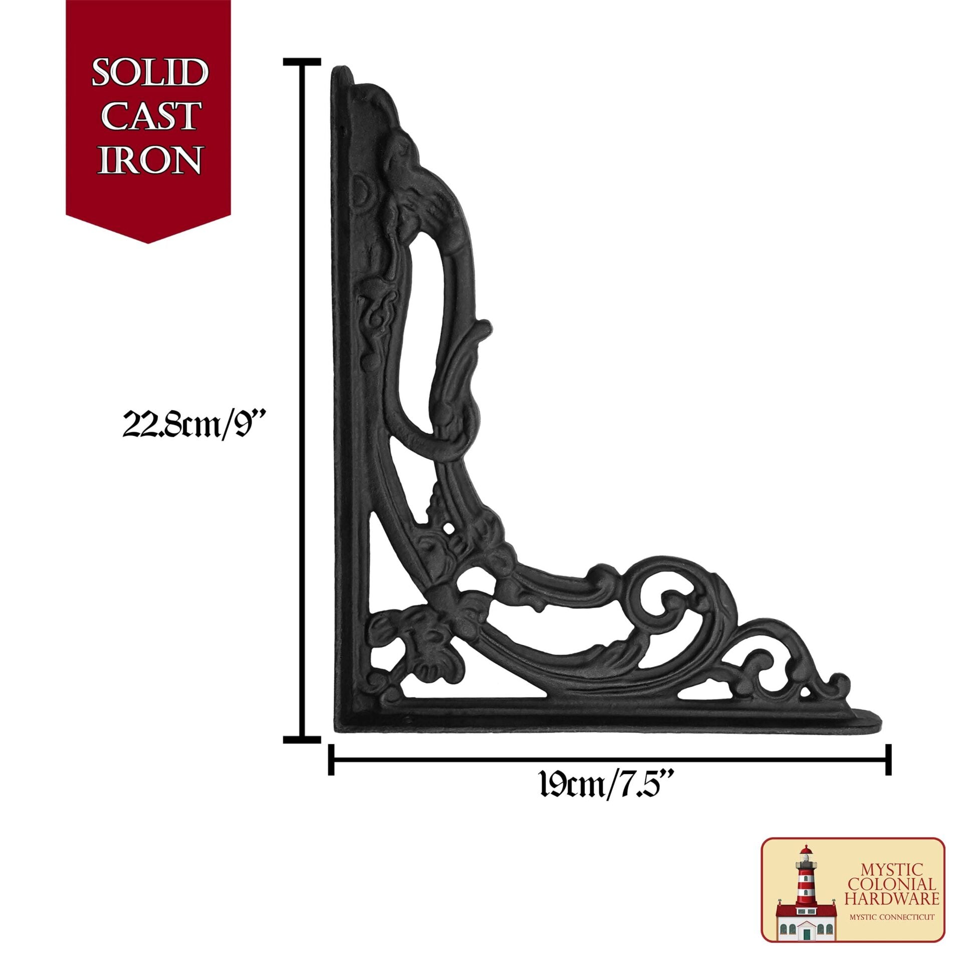 Imagen única de: 9" X 7.5" Soportes de Estante - Hierro Forjado Sólido Negro Victoriano, Colonial, Retro, Steampunck, Gótico, Barroco Medieval