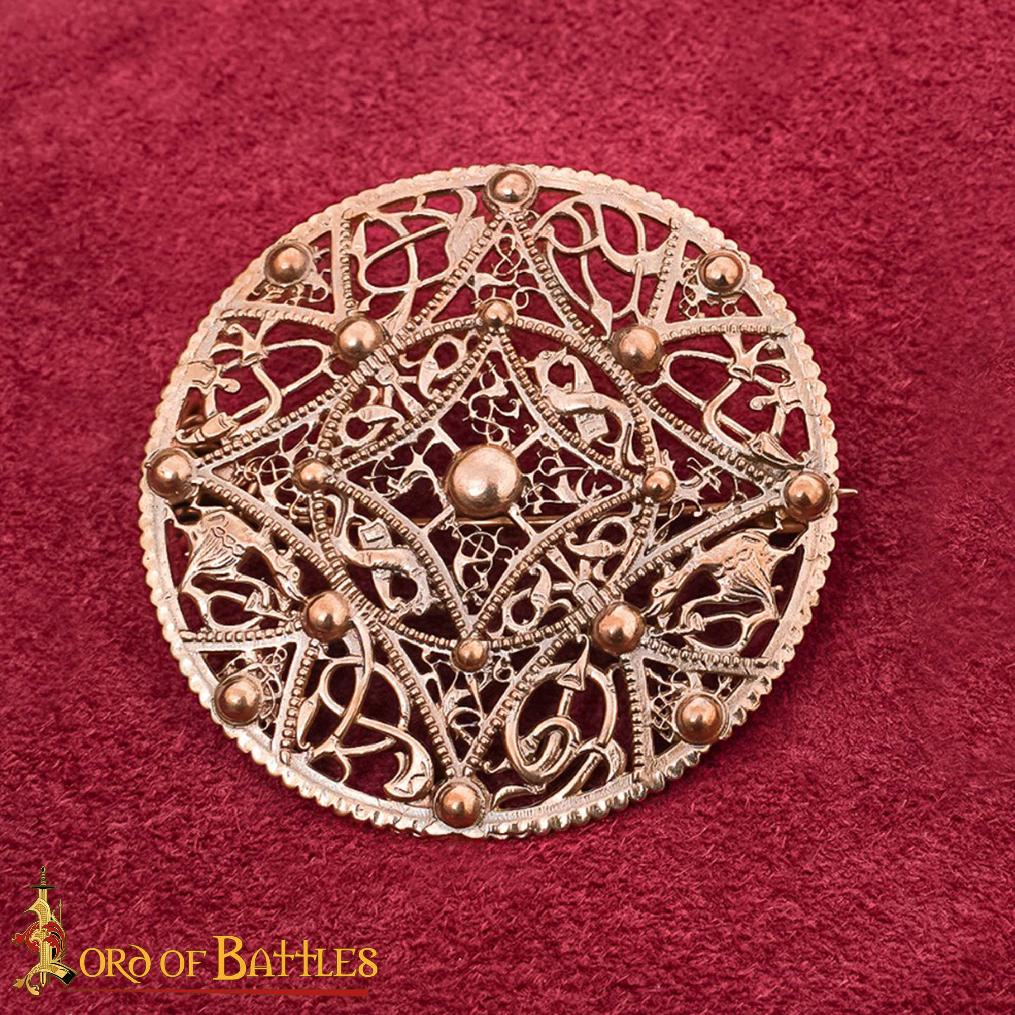 Broche disco vikingo de bronce con filigrana estilo Urnes, 6 cm - imagen 3