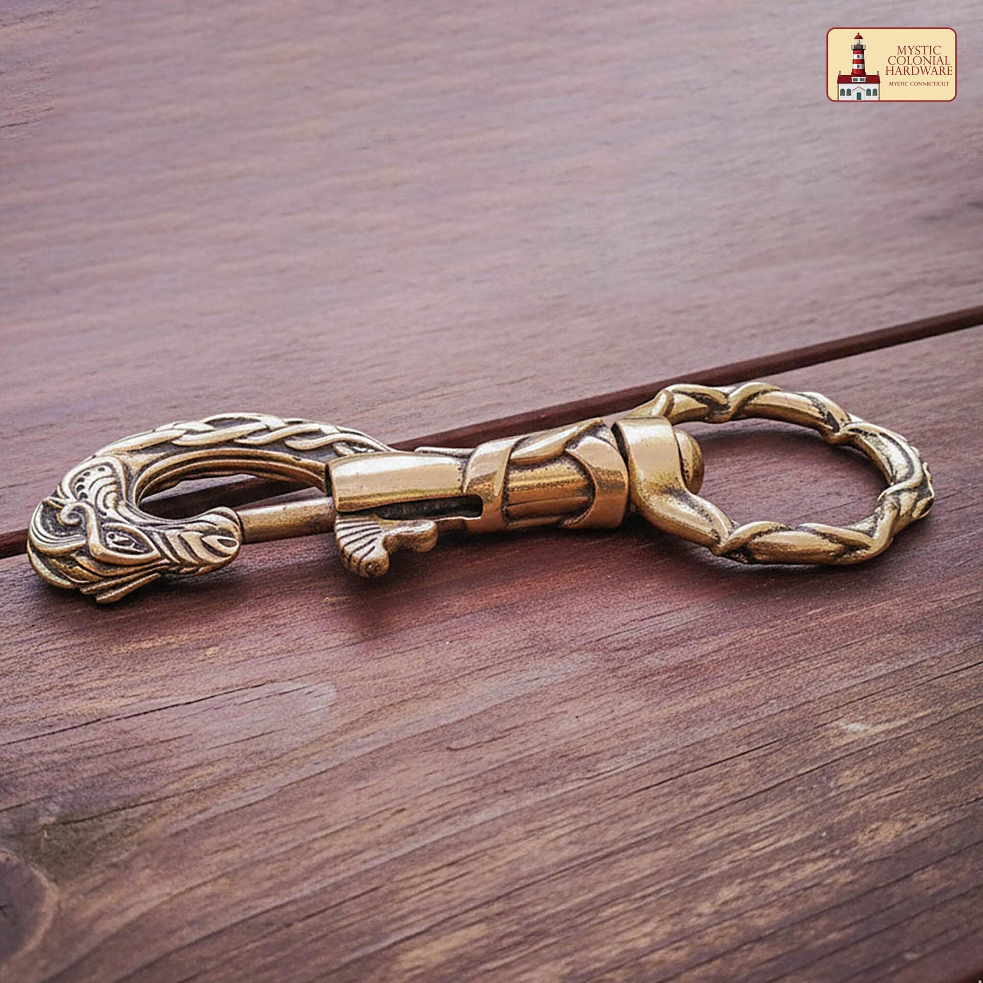 Gancho de bronce con cabeza de dragón vikingo — hecho a mano para correas y llaveros - imagen 5
