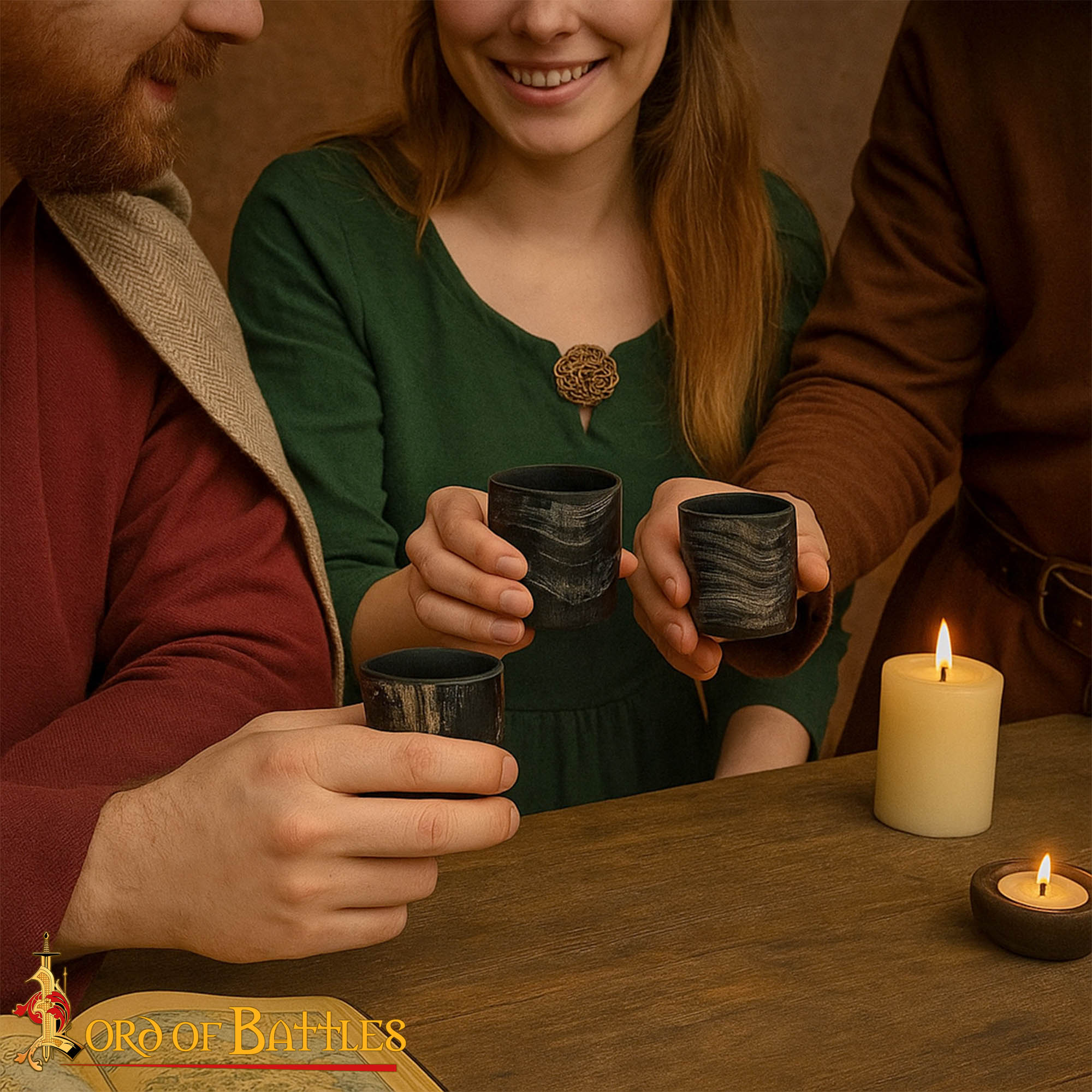 Set de vasos de cuerno vikingos de búfalo, 68 ml — con funda de lona - imagen 6