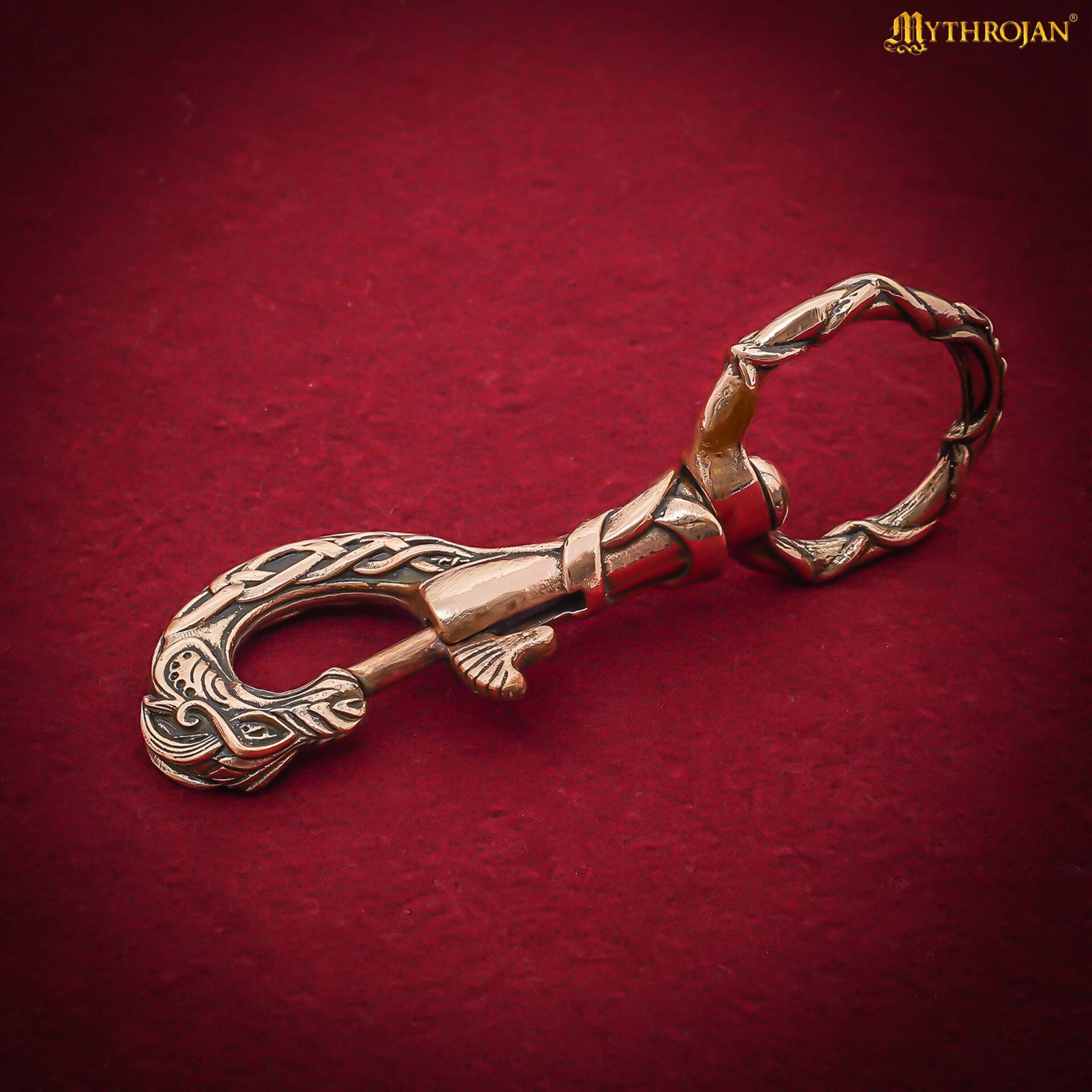Gancho de bronce con cabeza de dragón vikingo — hecho a mano para correas y llaveros - imagen 14