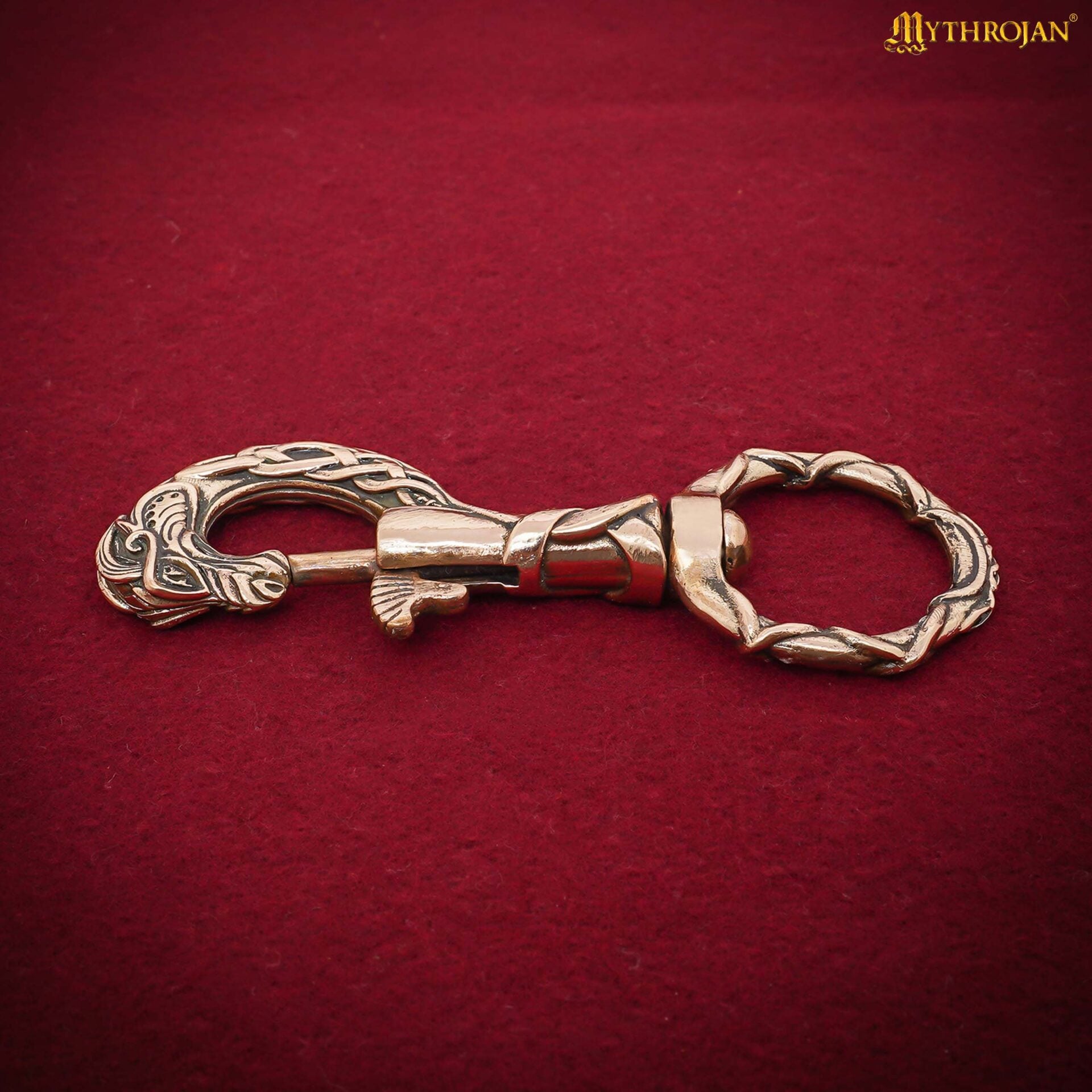Gancho de bronce con cabeza de dragón vikingo — hecho a mano para correas y llaveros - imagen 8