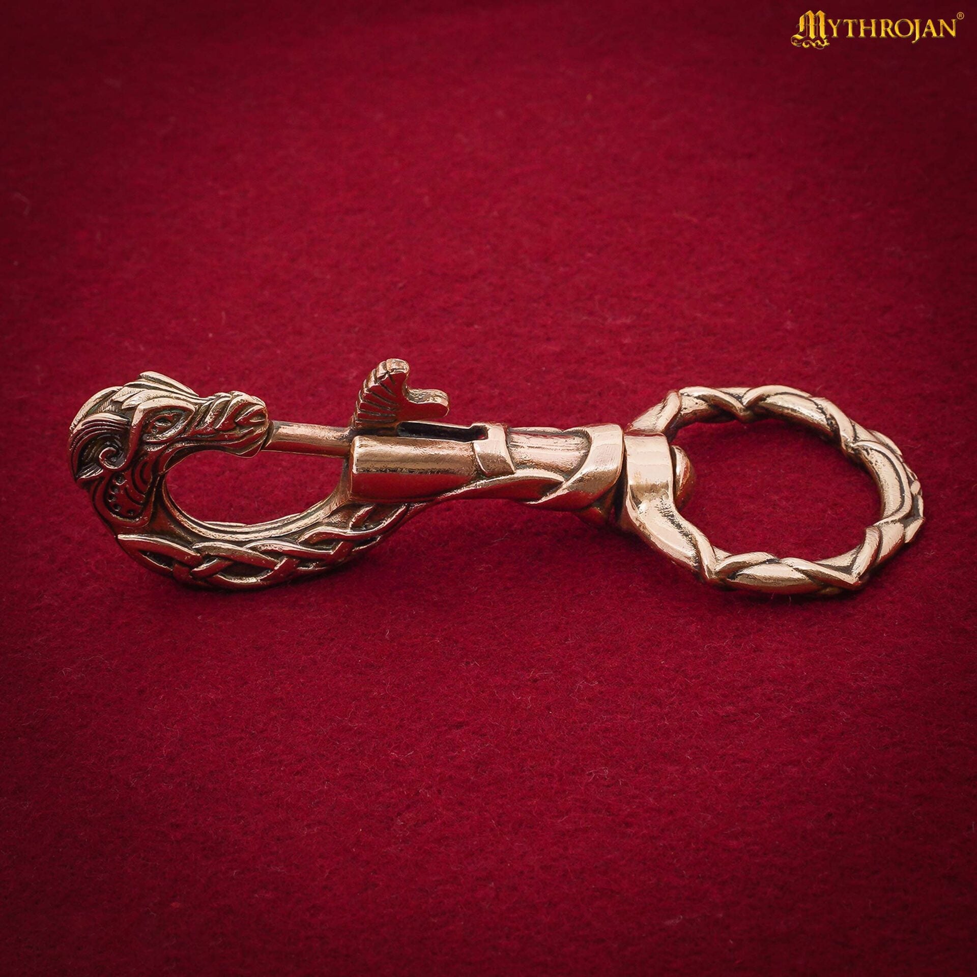 Gancho de bronce con cabeza de dragón vikingo — hecho a mano para correas y llaveros - imagen 9