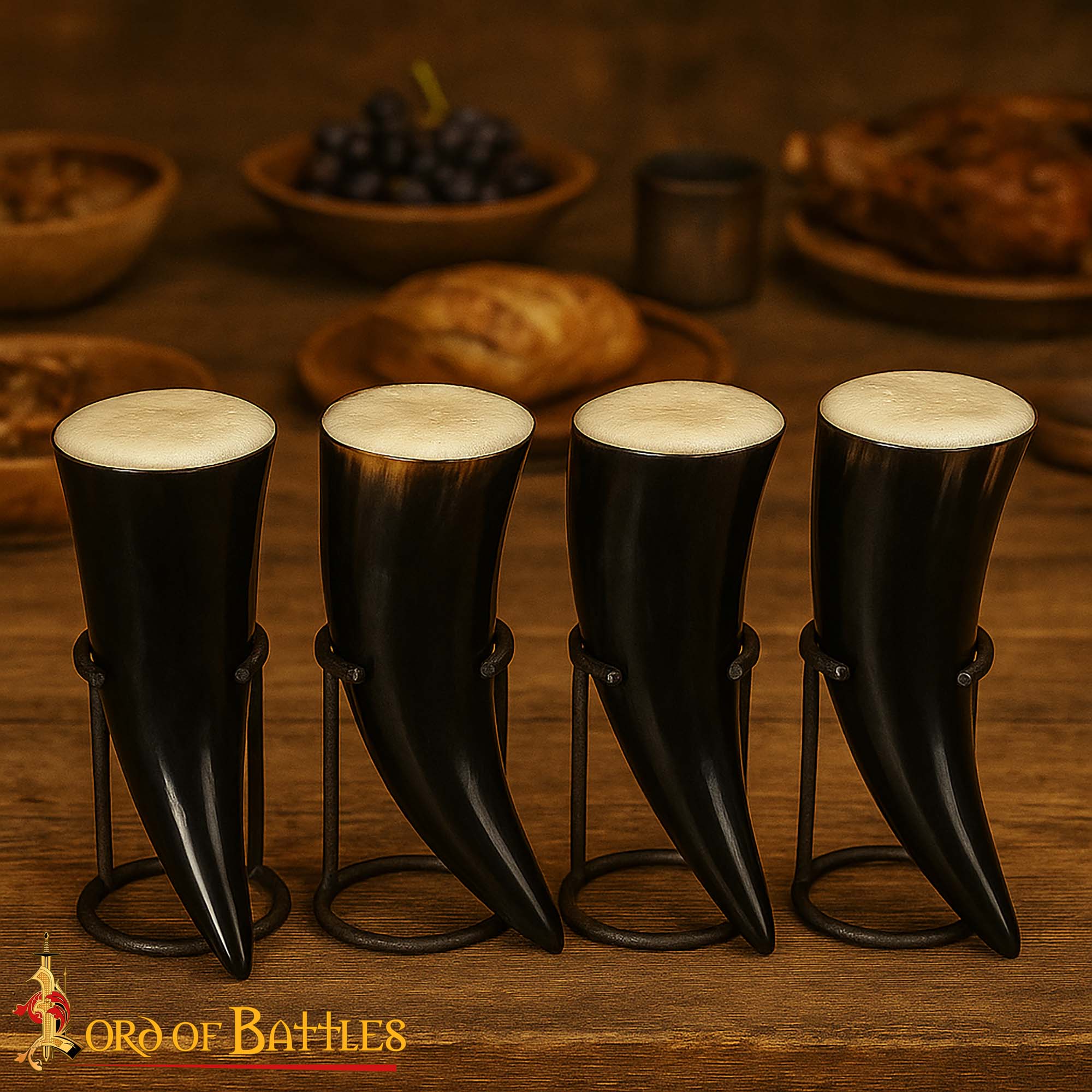 Imagen única de: Juego de 4 cuernos vikingos de beber 250 ml - cuerno de buey genuino