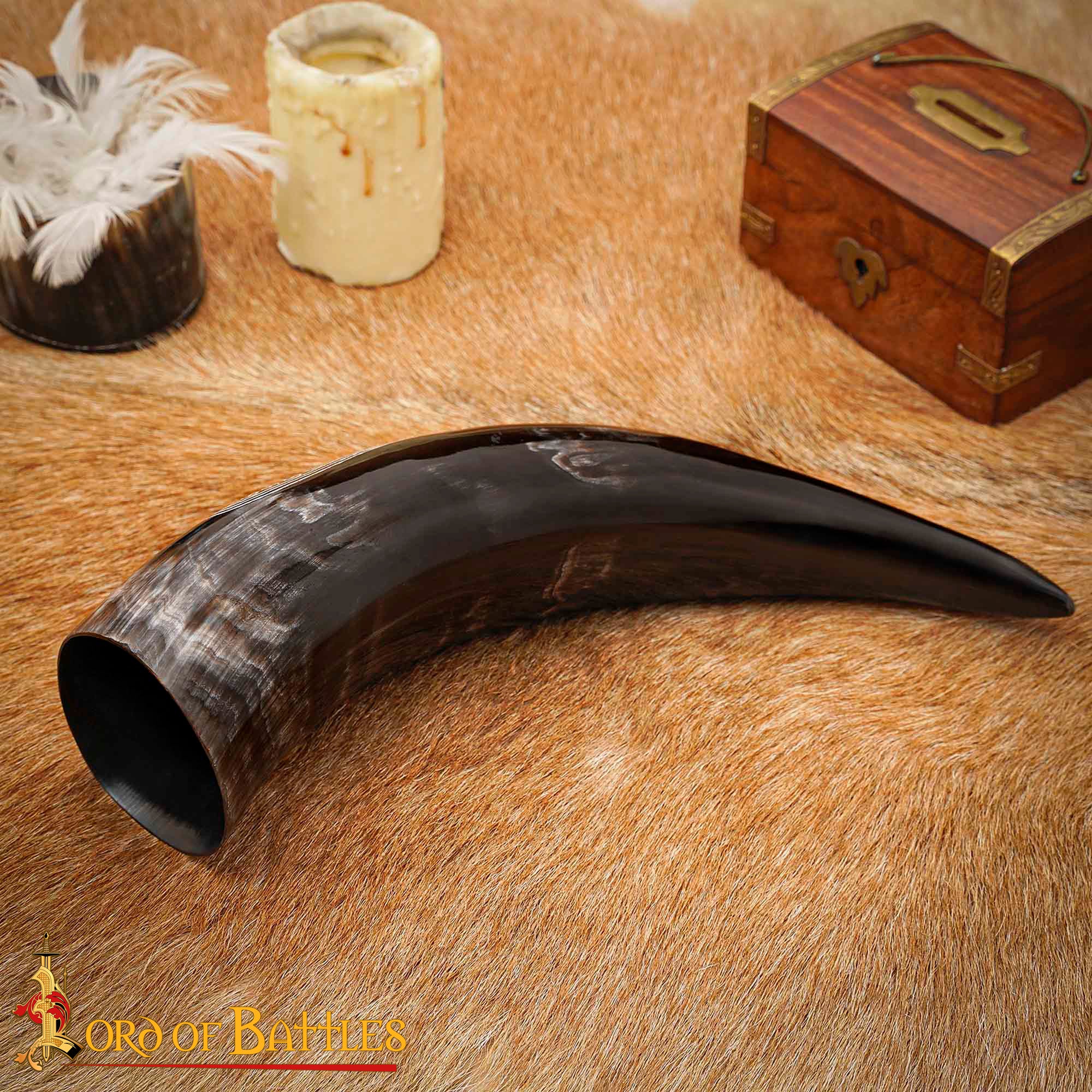 Imagen única de: Cuerno Vikingo Artesanal con Grabado Longship
