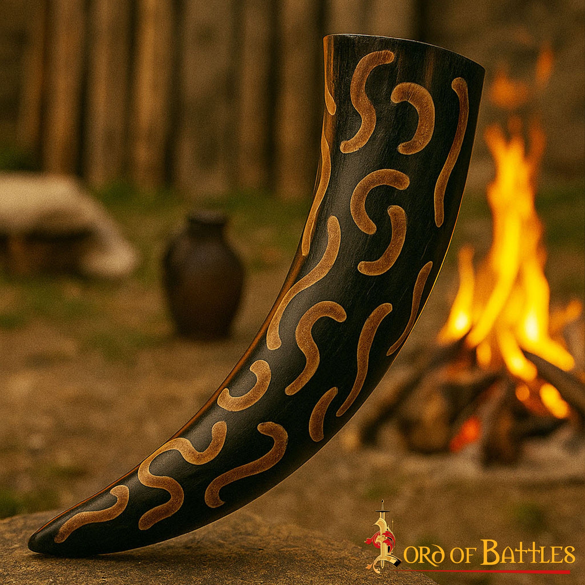 Imagen única de: Cuerno bebedor Charred Crescents 400–500 ml, hecho a mano en cuerno de buey
