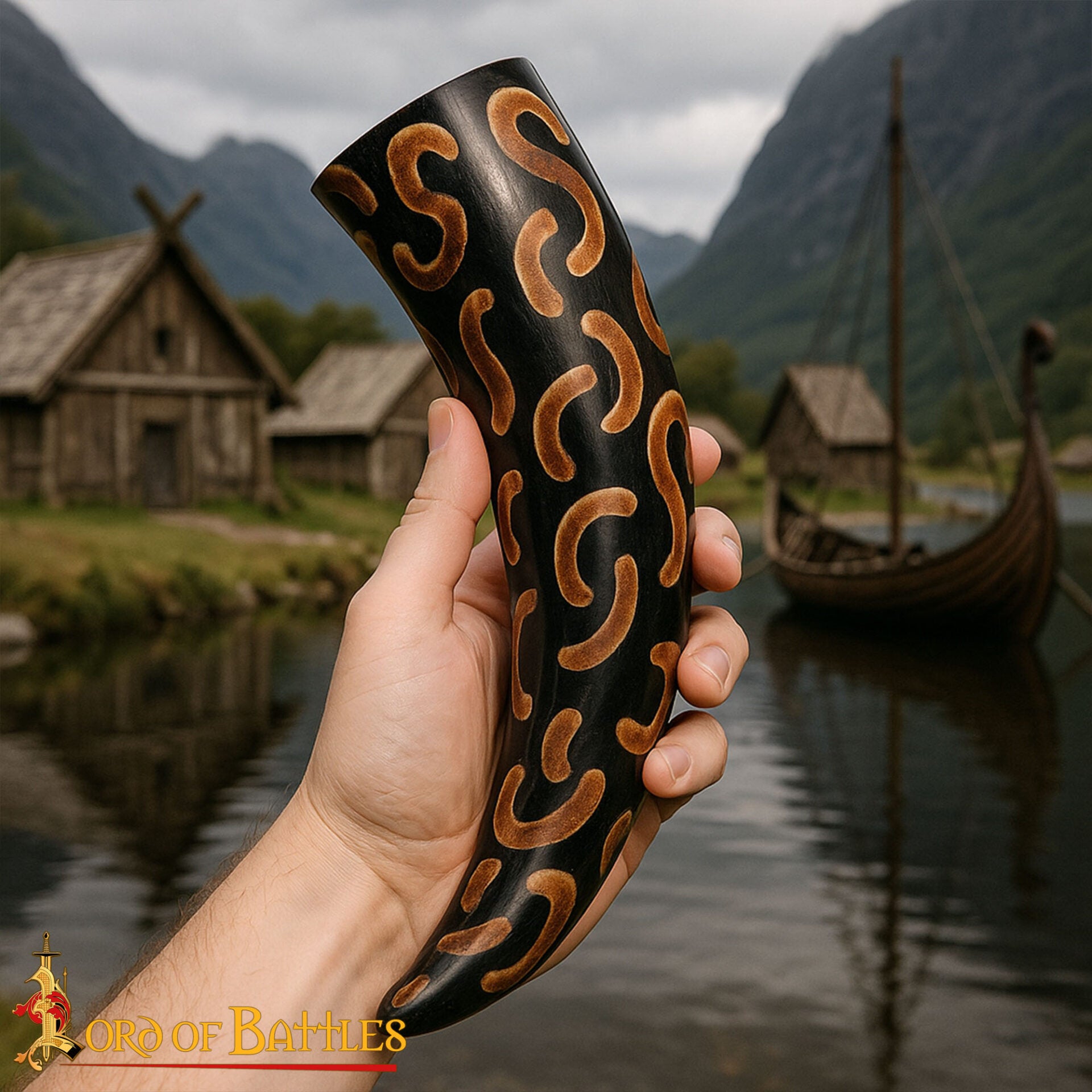 Imagen única de: Cuerno bebedor Charred Crescents 400–500 ml, hecho a mano en cuerno de buey