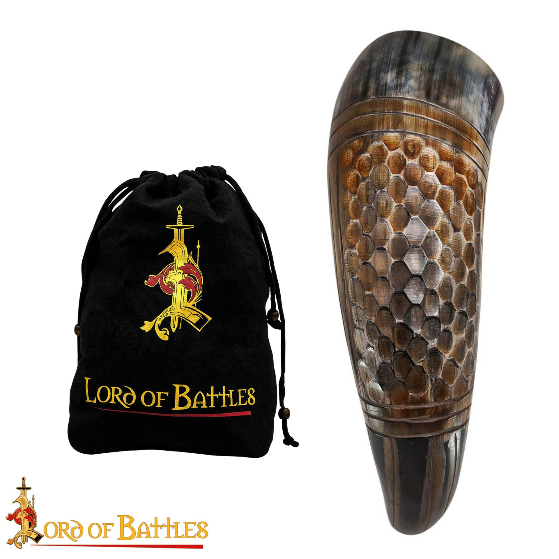 Imagen única de: Cuerno Vikingo Artesanal - Grabado Panal, 500-600 Ml