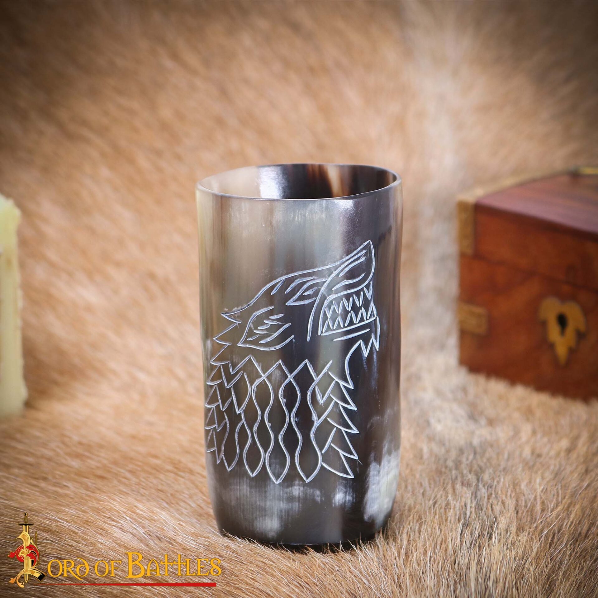Set de 2 cuernos de beber grabados con lobo - imagen 12