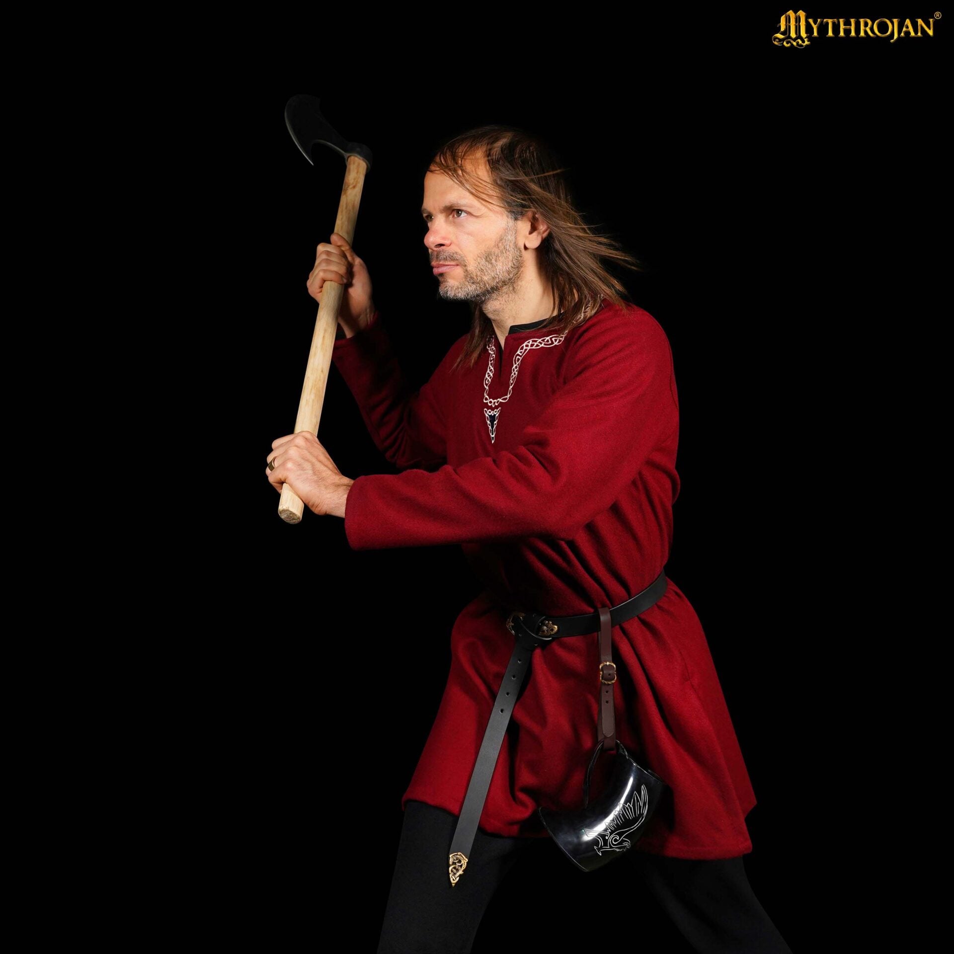 Jarra vikinga de cuerno de buey con soporte de cuero y hebilla de latón - imagen 4