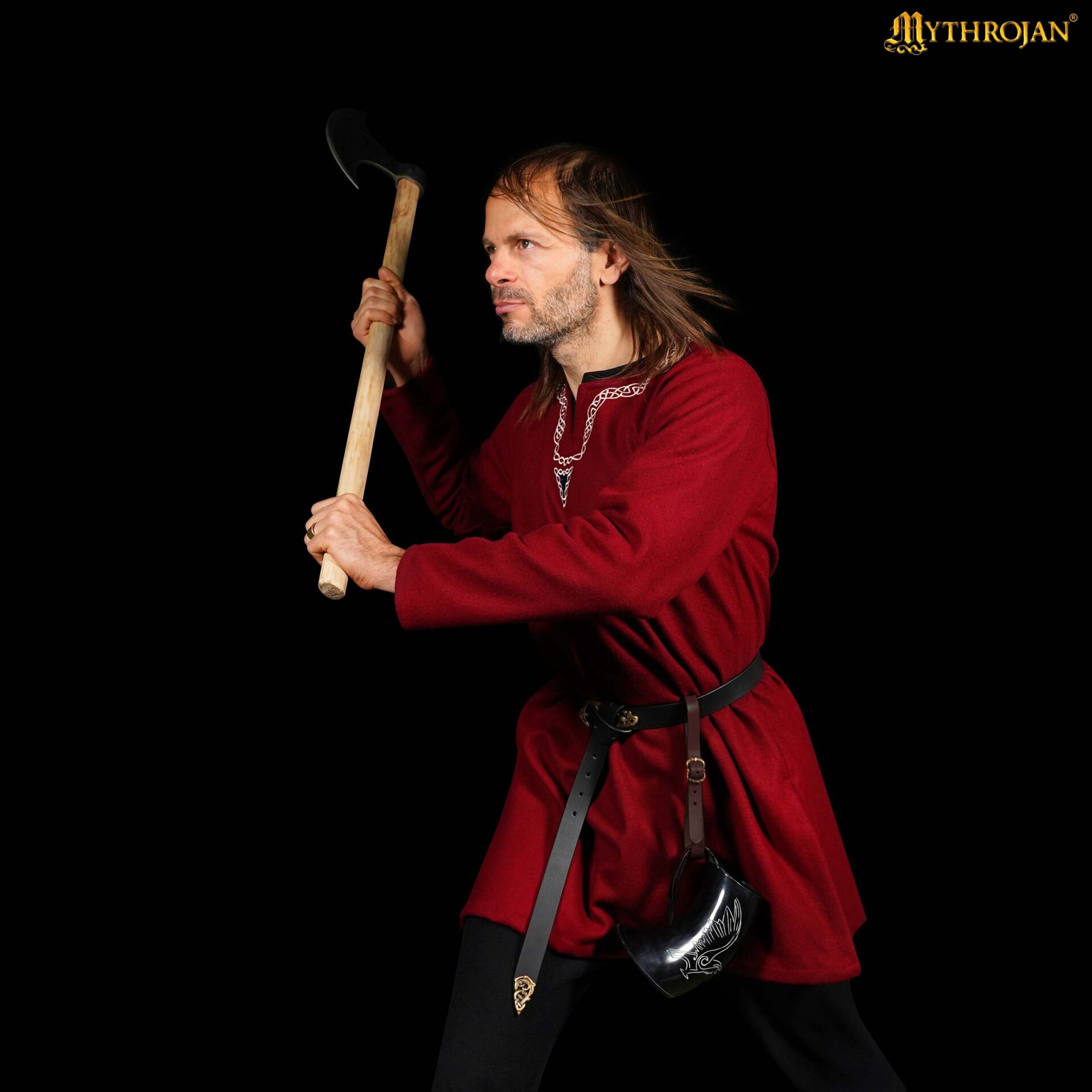 Jarra vikinga de cuerno de buey con soporte de cuero y hebilla de latón - imagen 3