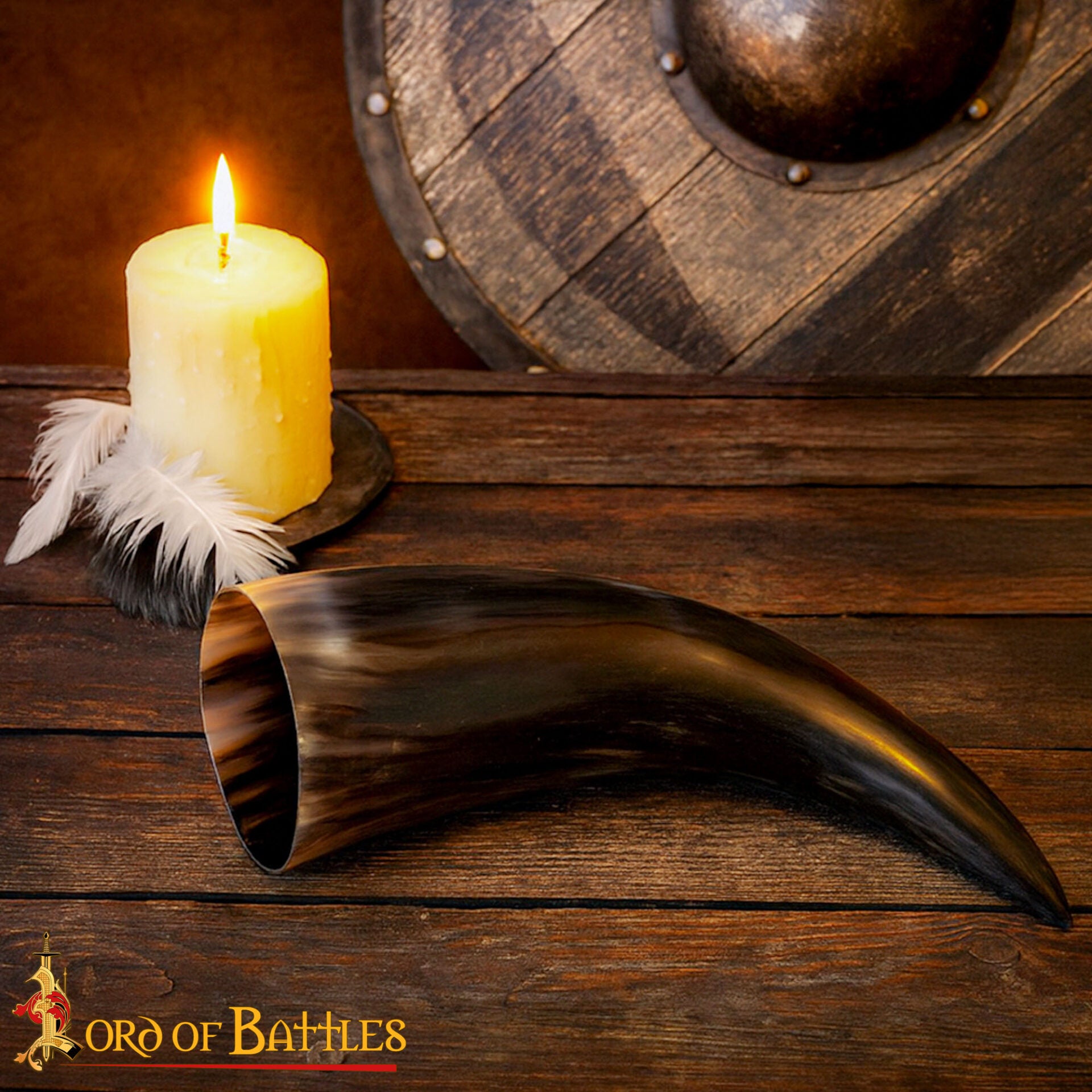 Cuerno de beber vikingo en cuerno de buey pulido - imagen 5