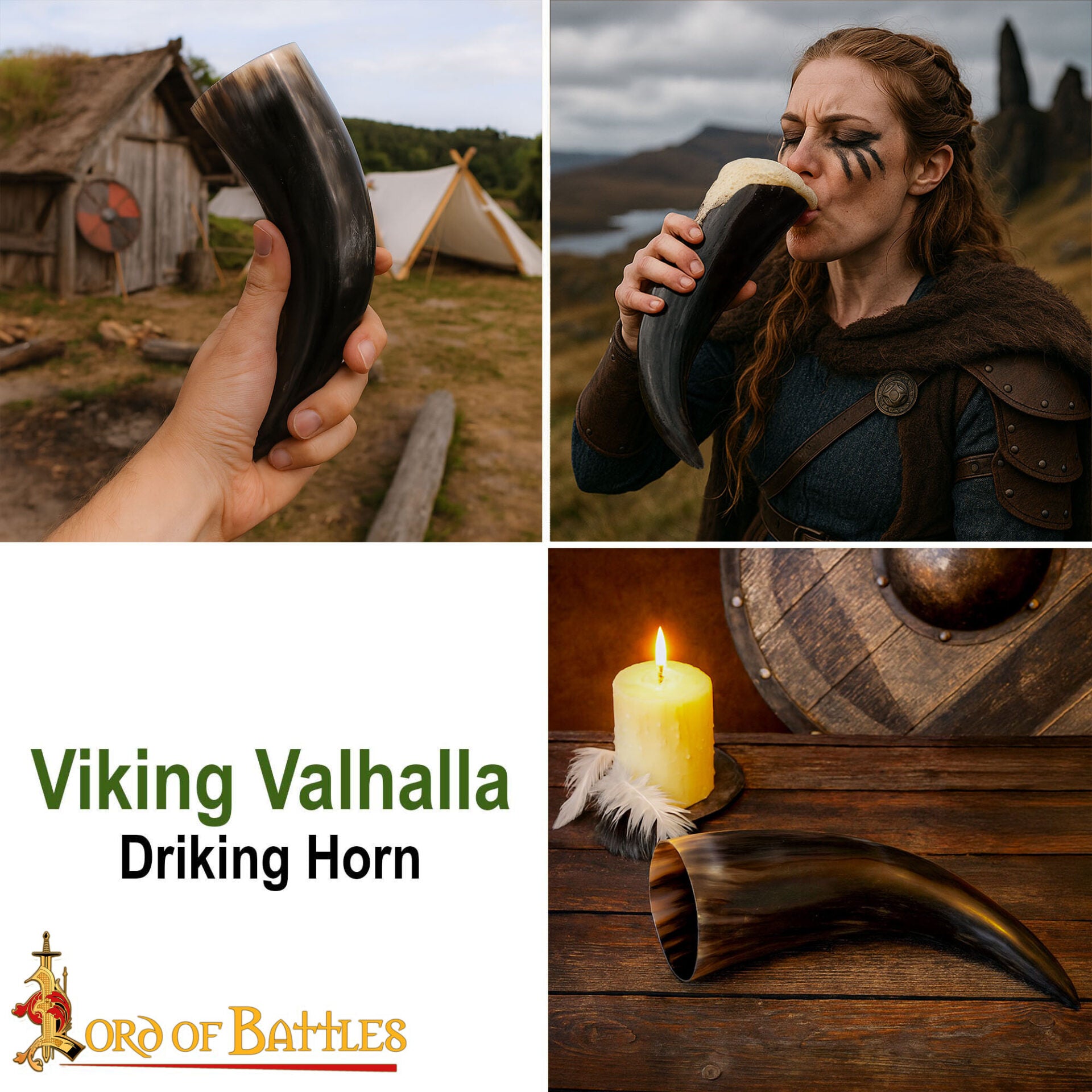 Cuerno de beber vikingo en cuerno de buey pulido - imagen 8