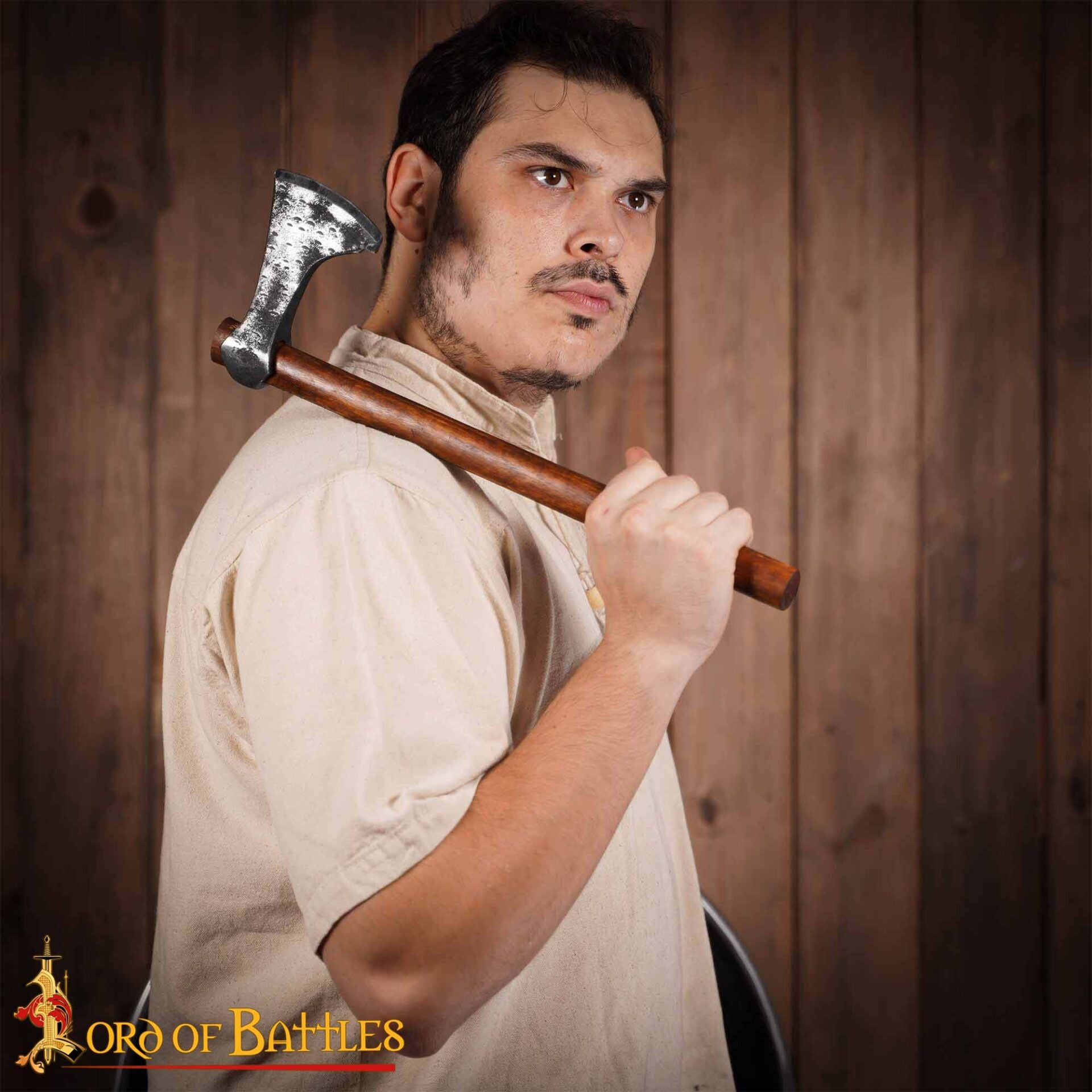 Hacha vikinga forjada a mano con cabeza de acero al carbono y mango de madera - imagen 20