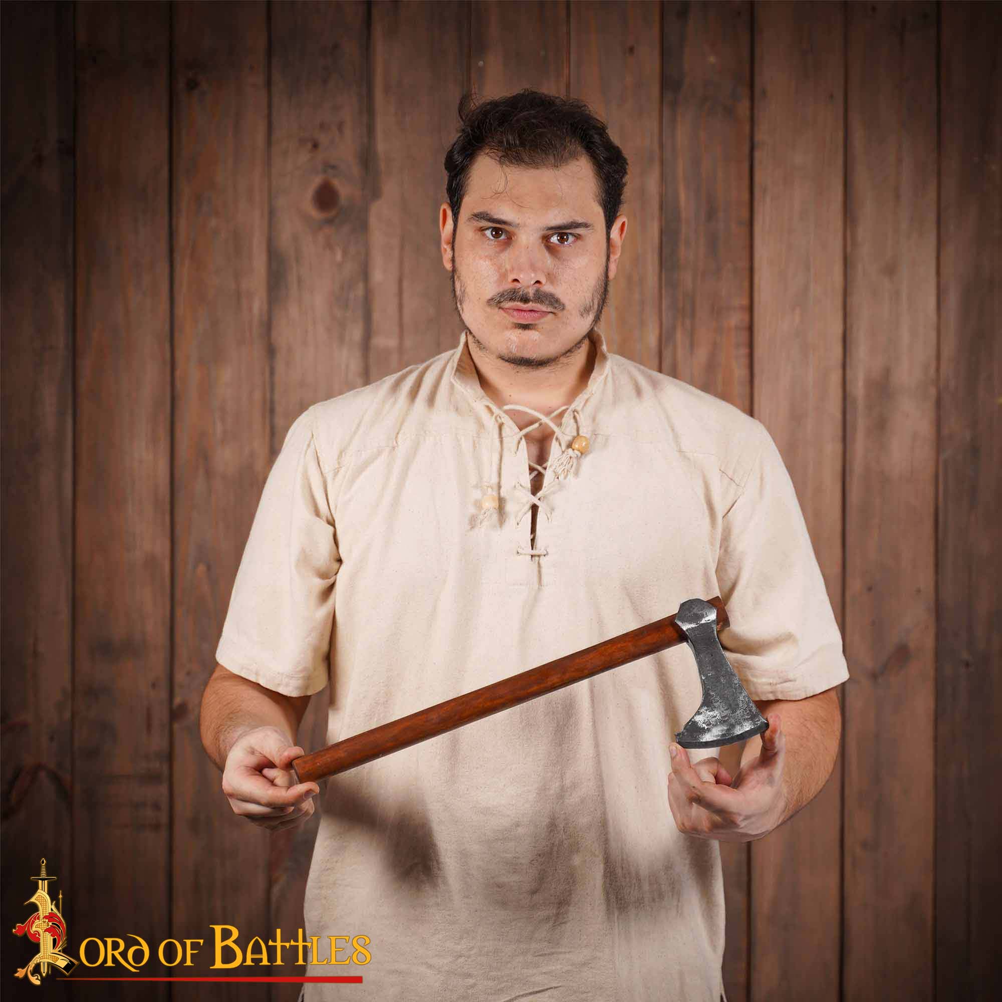 Hacha vikinga forjada a mano con cabeza de acero al carbono y mango de madera - imagen 4