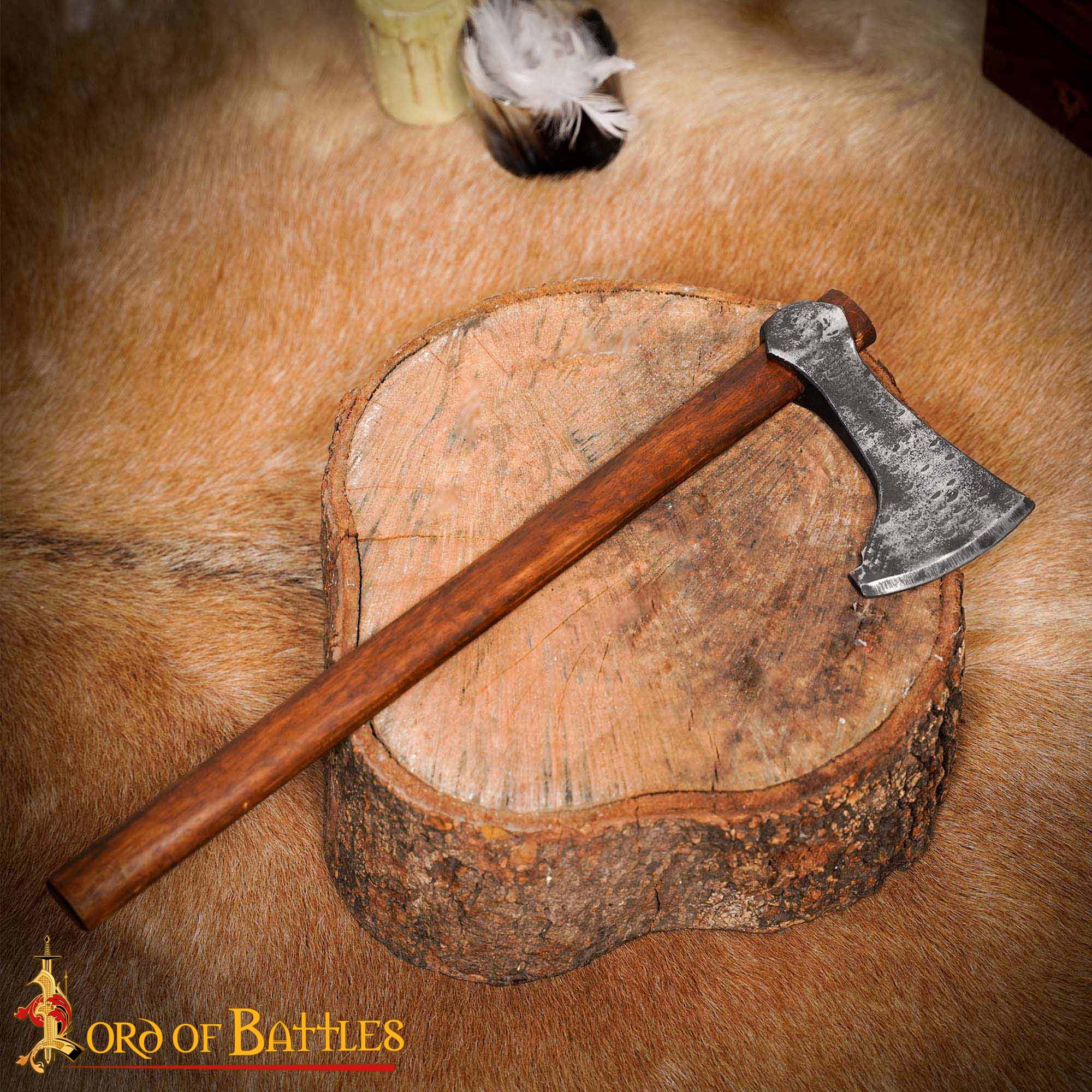 Hacha vikinga forjada a mano con cabeza de acero al carbono y mango de madera