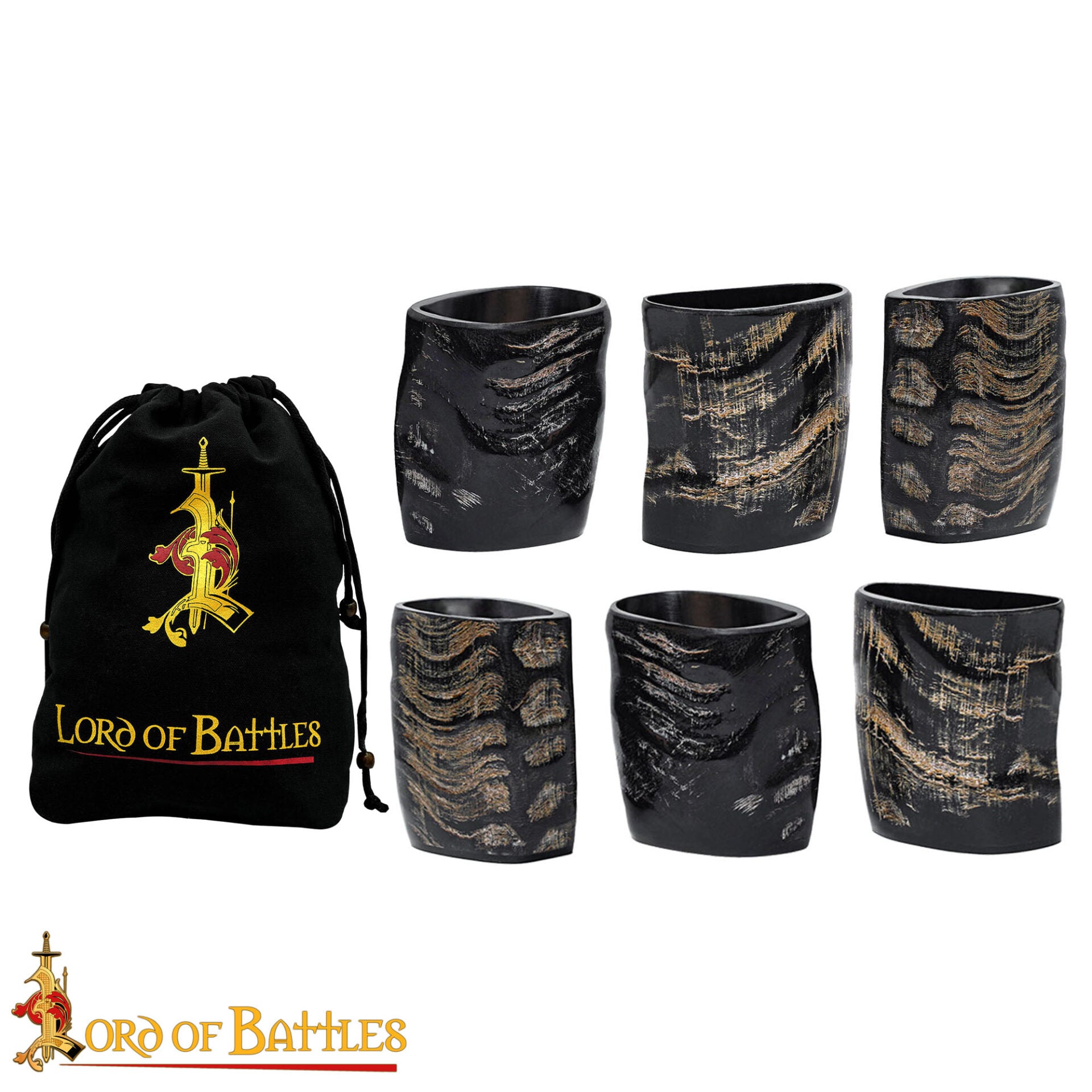 Set de vasos de cuerno vikingos de búfalo, 68 ml — con funda de lona - imagen 5