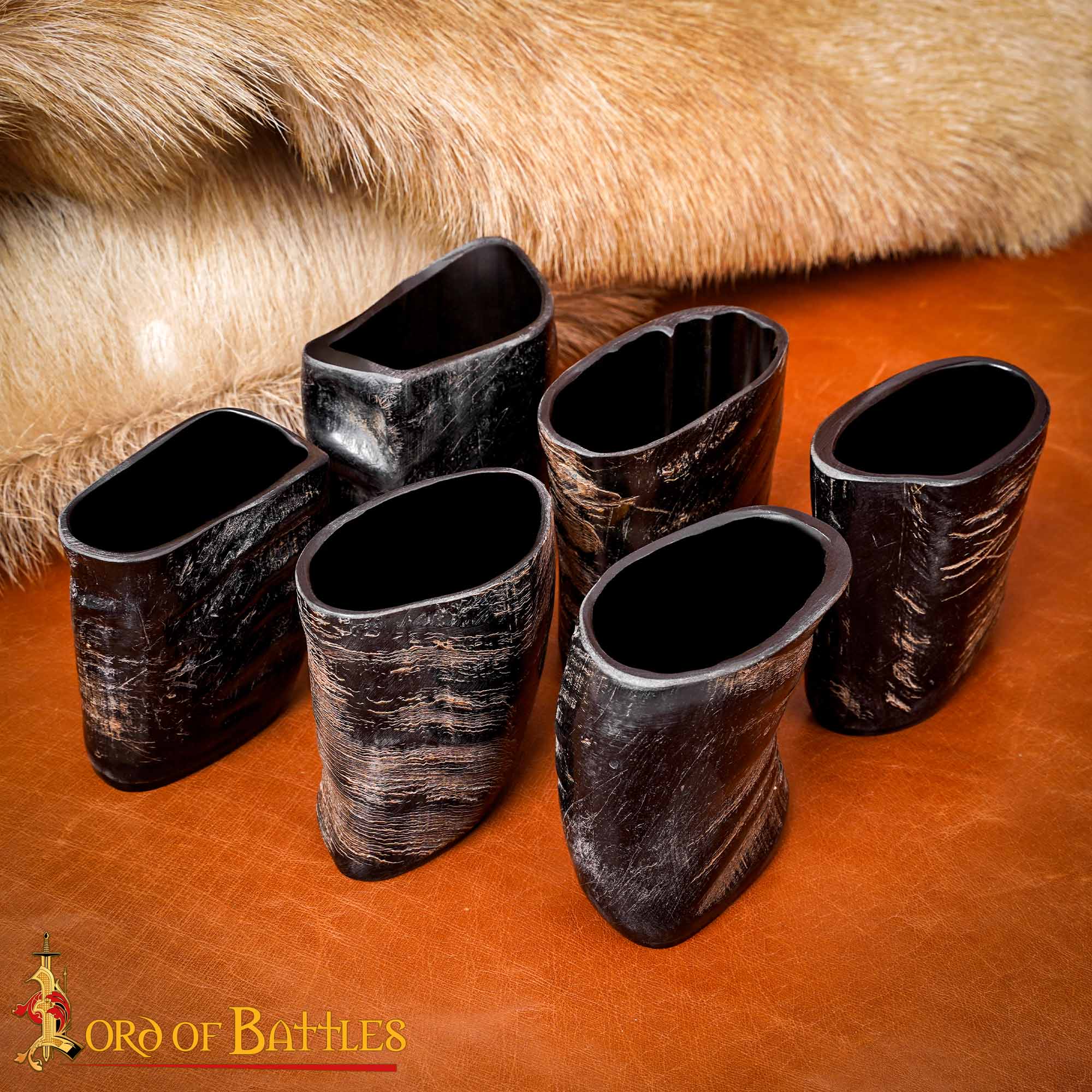 Set de vasos de cuerno vikingos de búfalo, 68 ml — con funda de lona