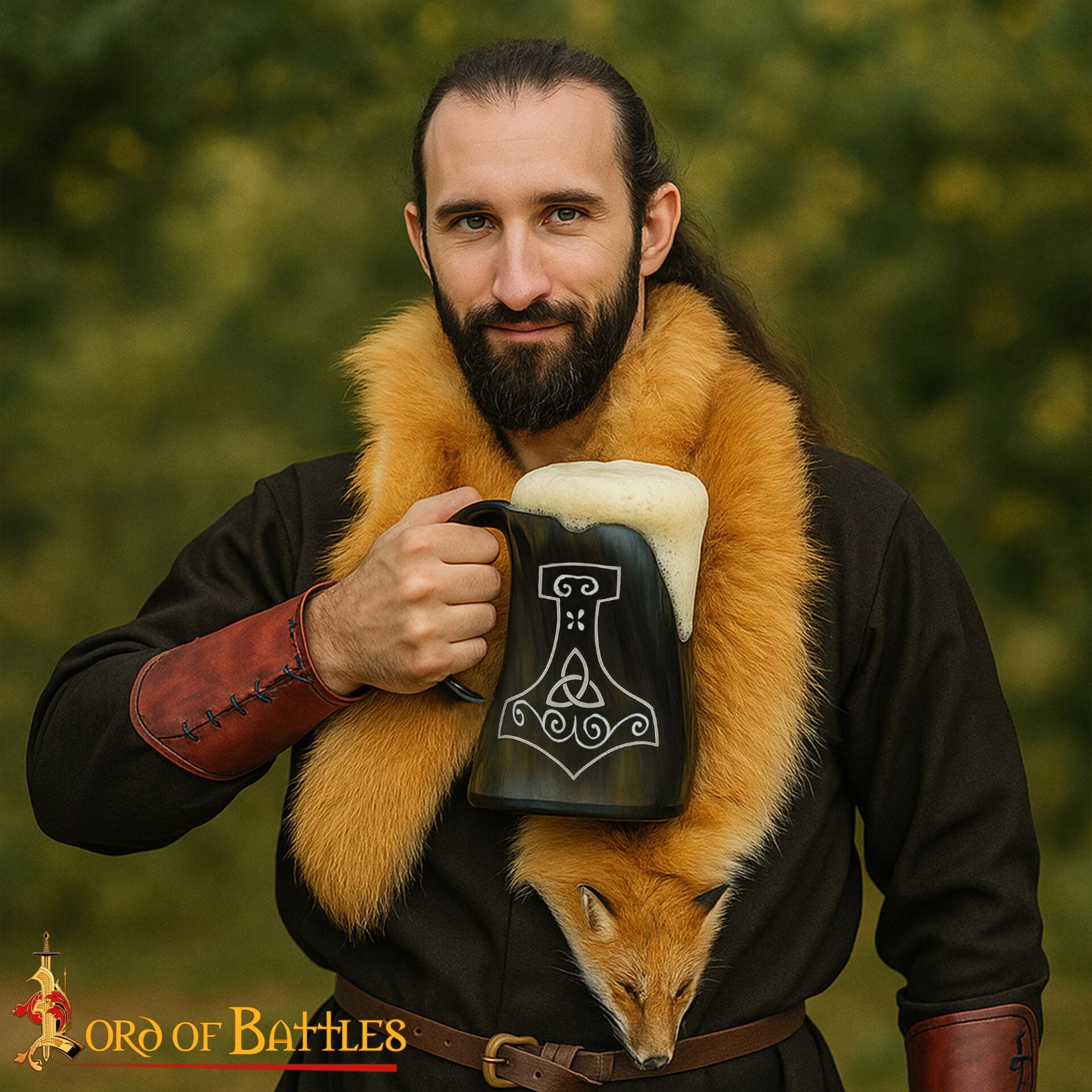 Jarra vikinga Mjolnir de cuerno de buey hecha a mano - imagen 2