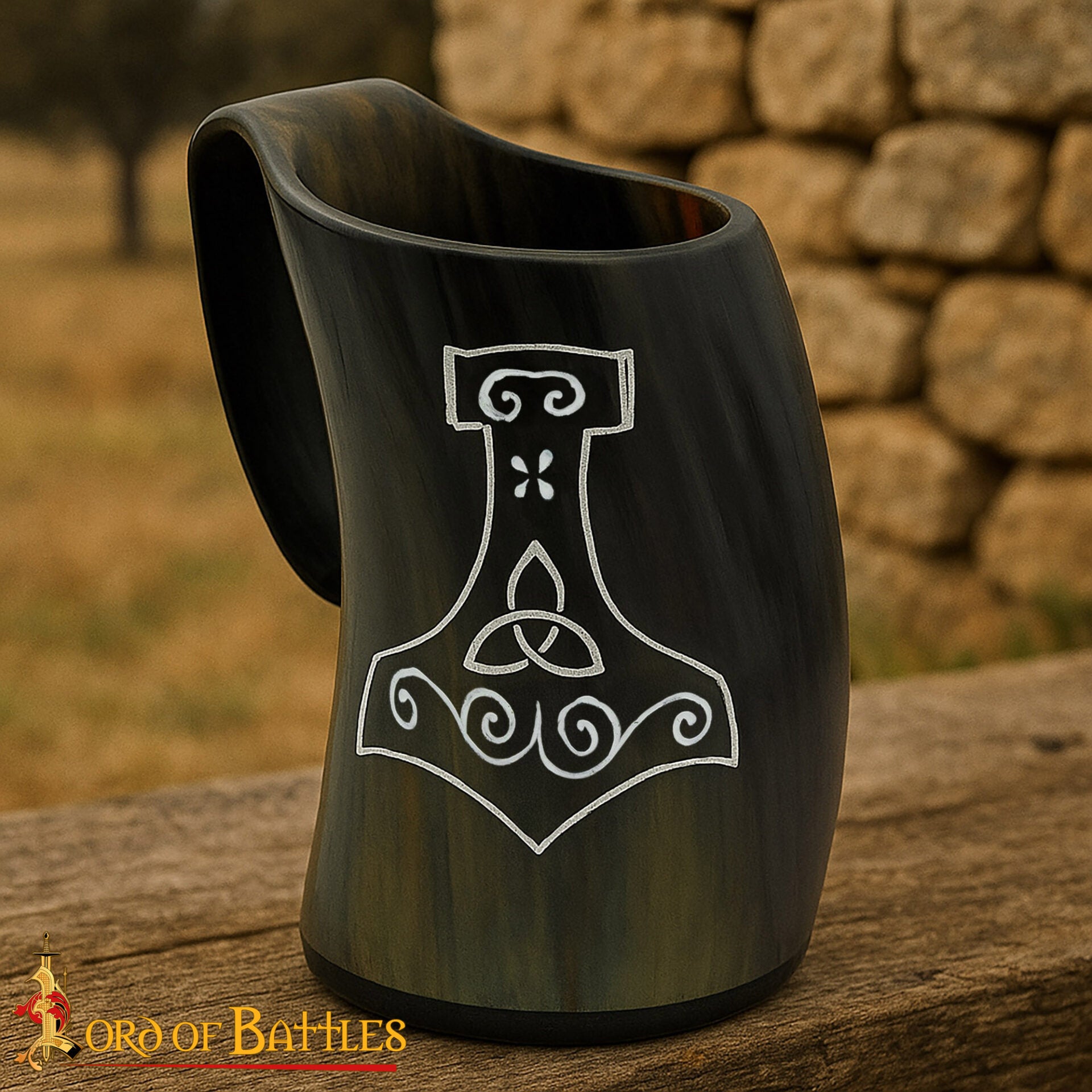 Jarra vikinga Mjolnir de cuerno de buey hecha a mano - imagen 3