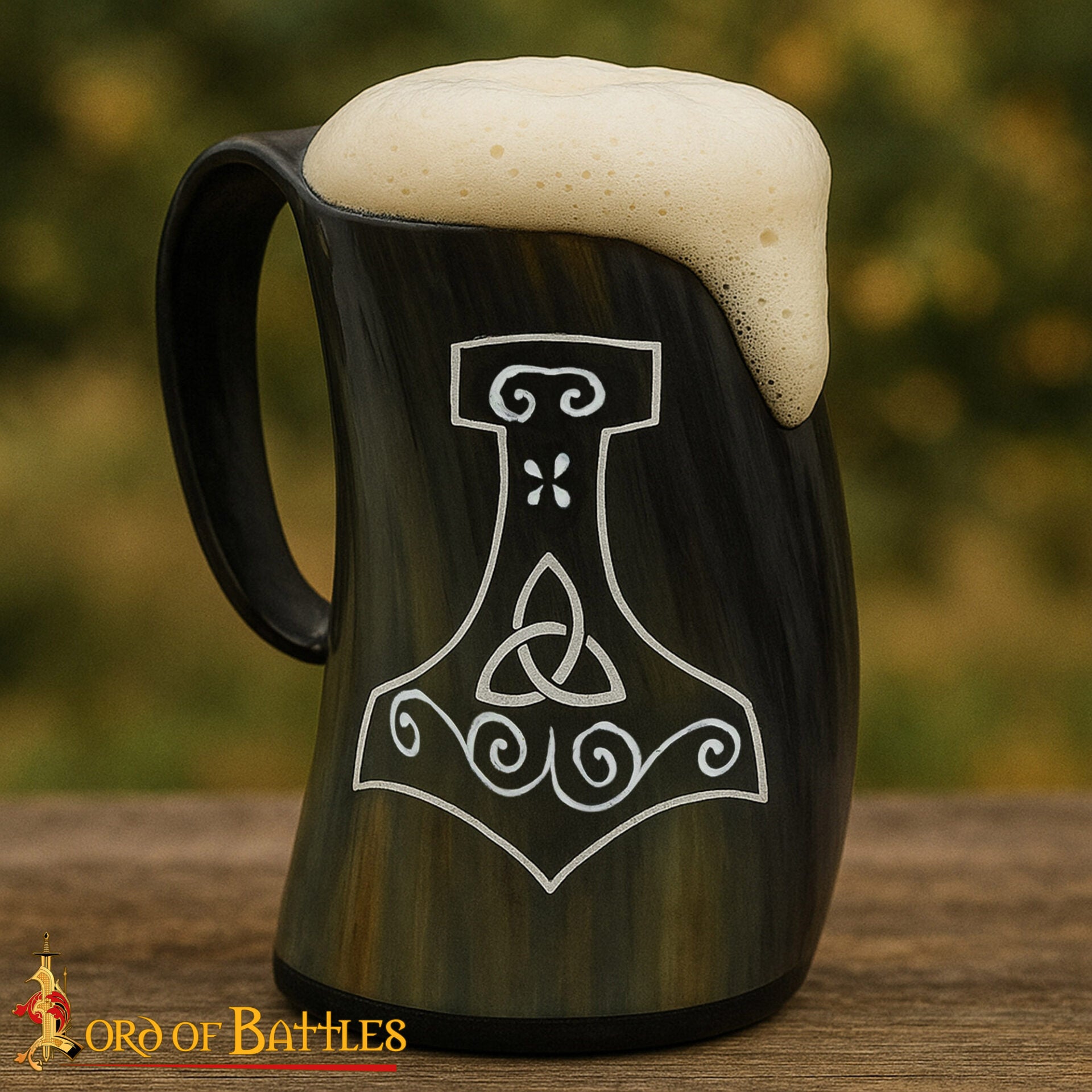 Jarra vikinga Mjolnir de cuerno de buey hecha a mano