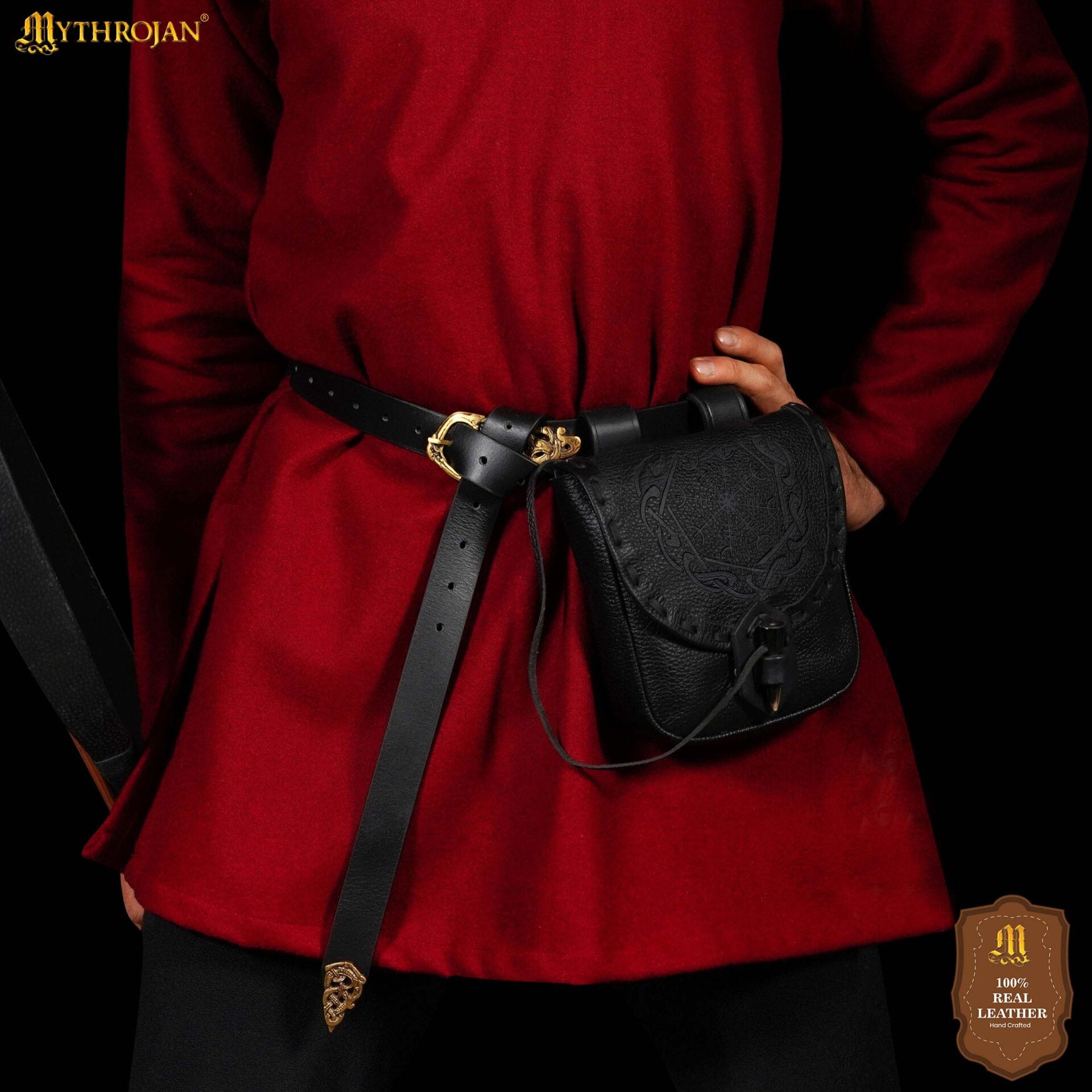 Bolsa de cinturón medieval de cuero con cierre de cuerno - imagen 18