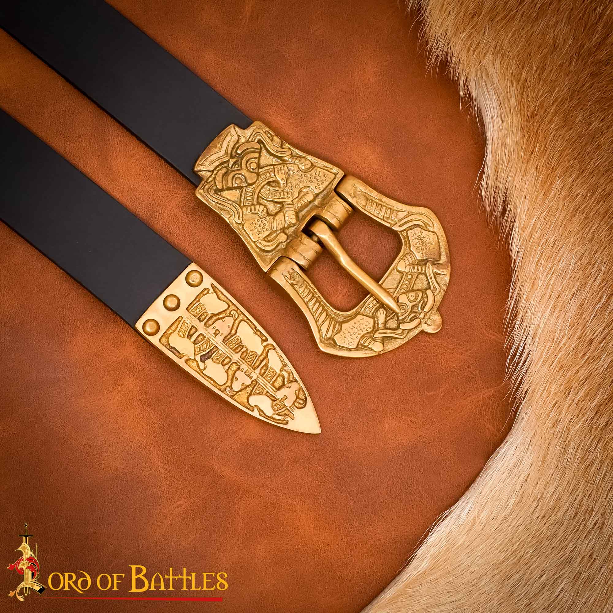 Cinturón Viking Reaver de cuero con hebilla y chape de latón macizo - imagen 4