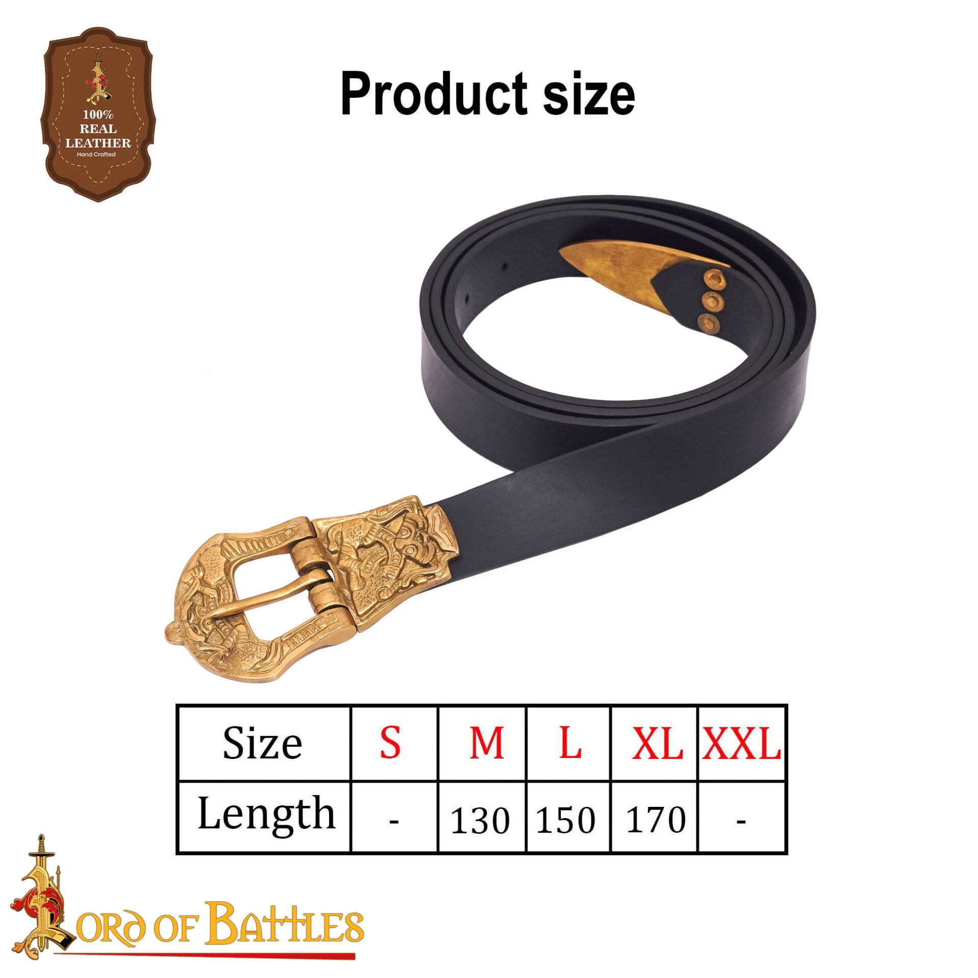 Cinturón Viking Reaver de cuero con hebilla y chape de latón macizo - imagen 15