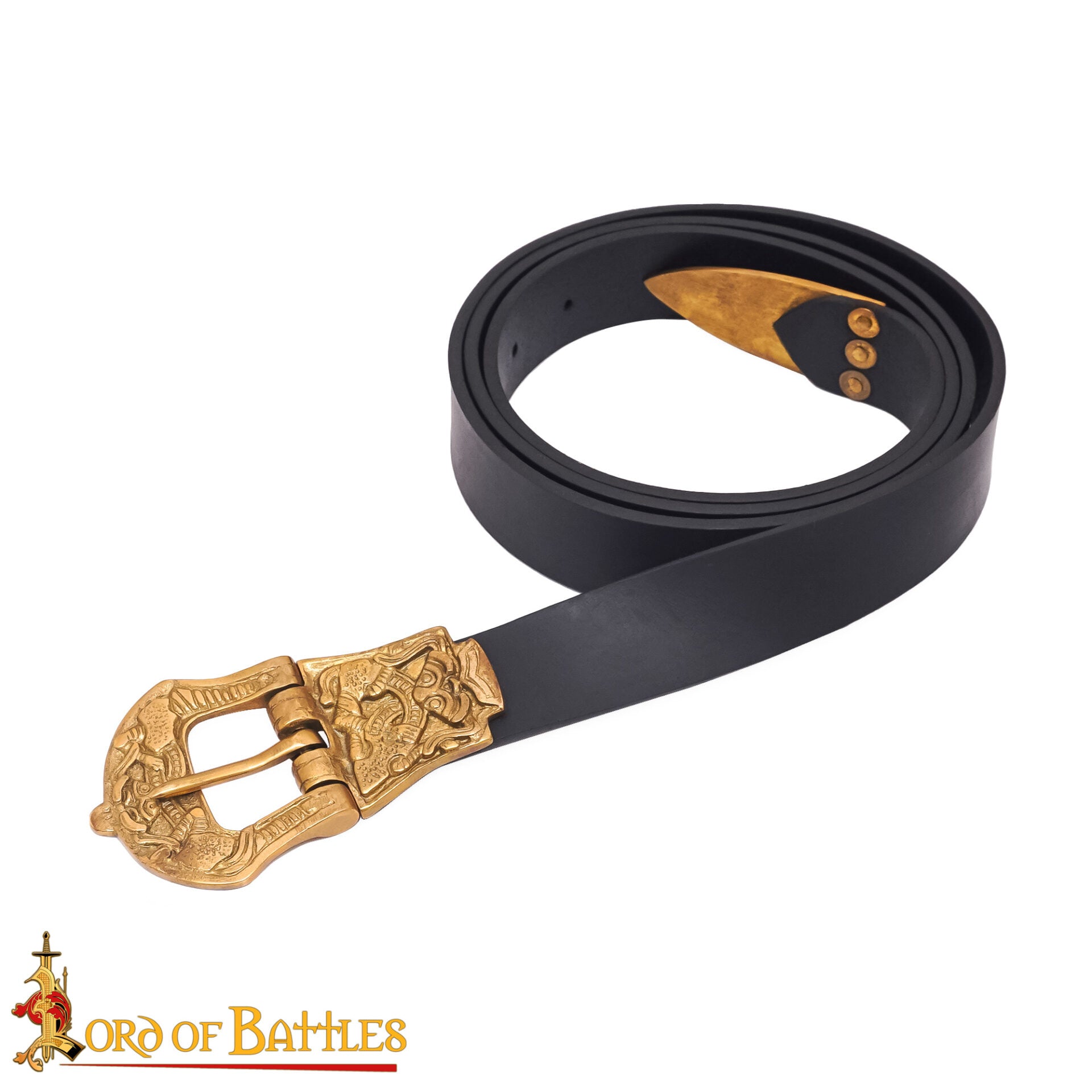 Cinturón Viking Reaver de cuero con hebilla y chape de latón macizo - imagen 14