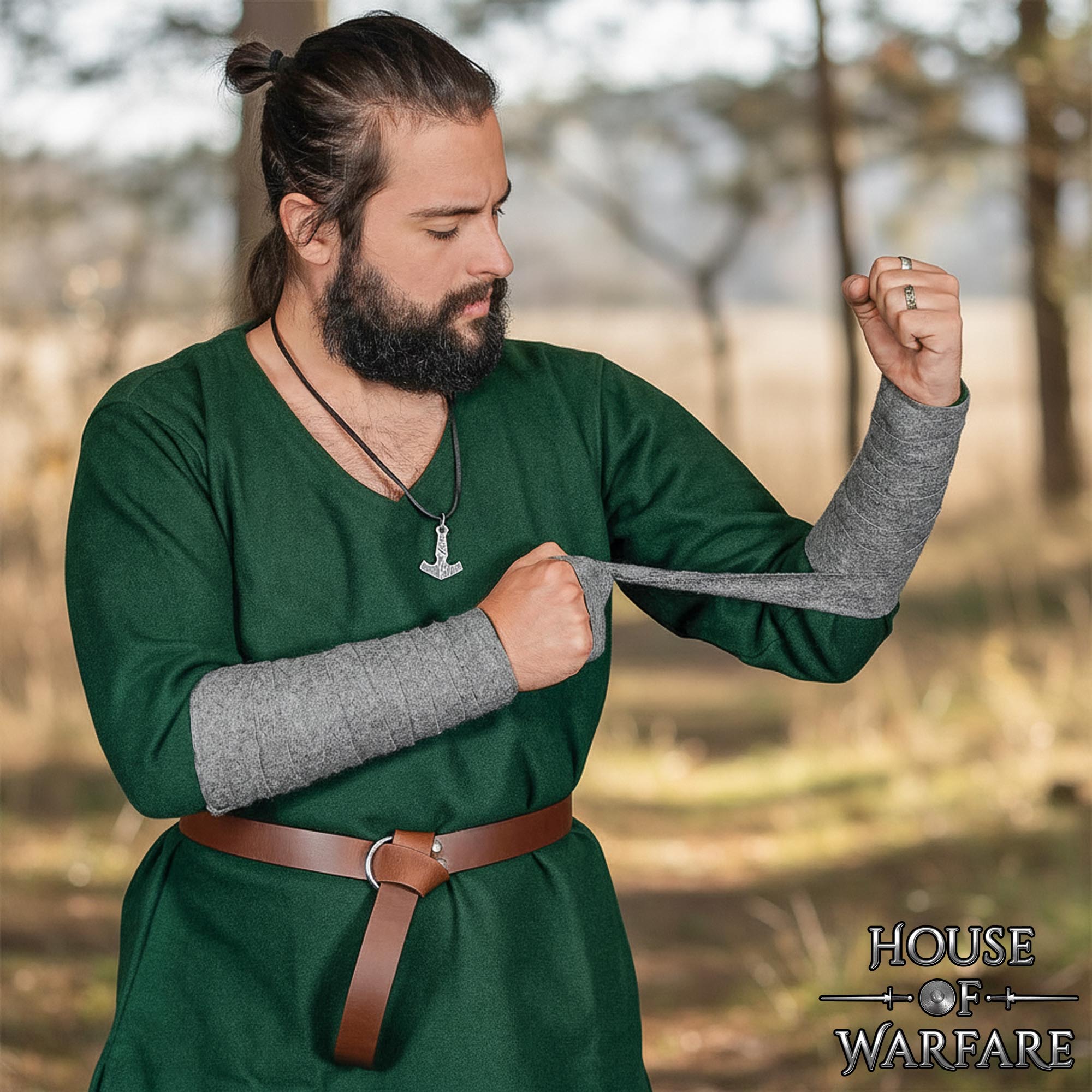 Vendas vikingas de brazo en mezcla 70% lana/30% nylon con fíbula de latón - par - Gris