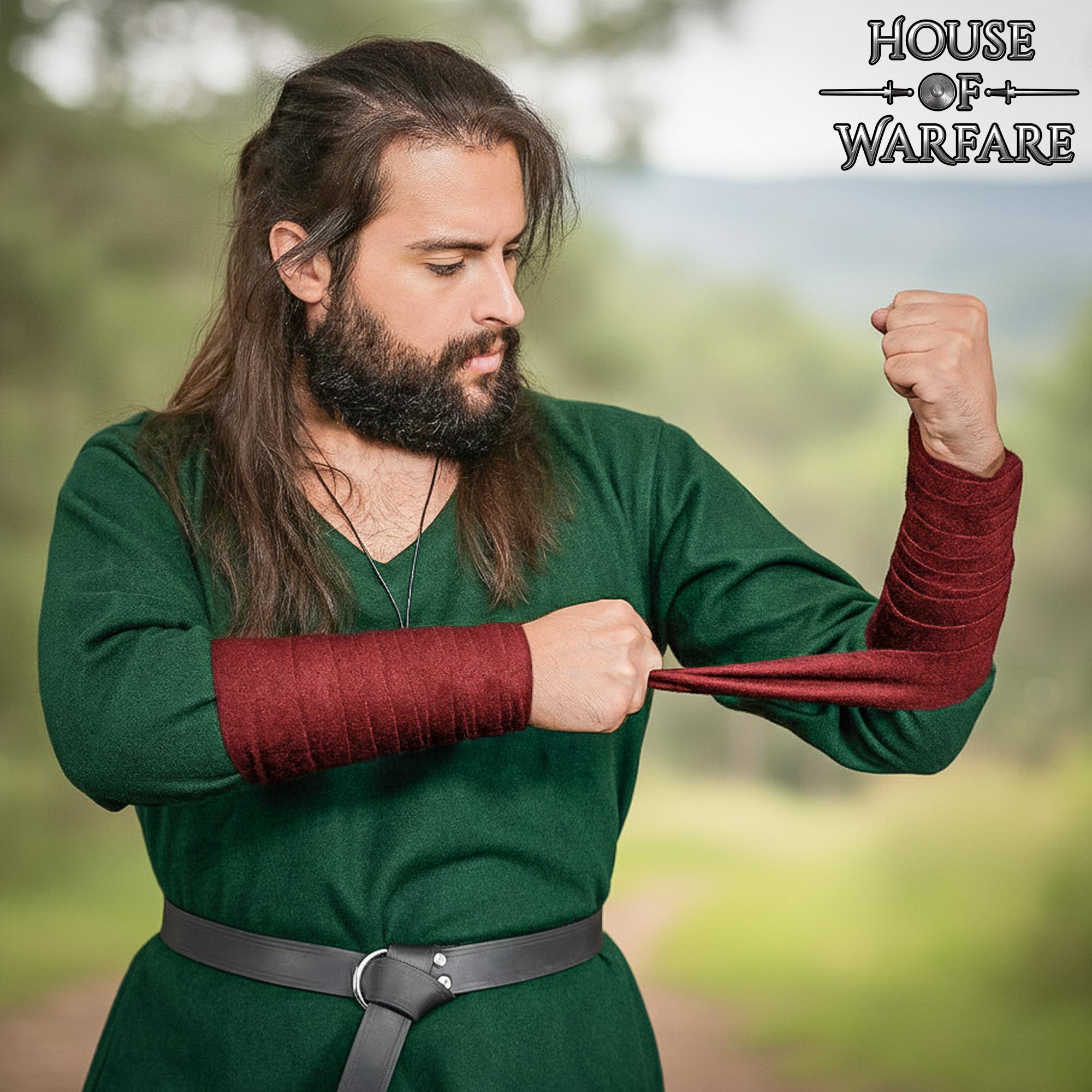 Vendas vikingas de brazo en mezcla 70% lana/30% nylon con fíbula de latón - par - Granate