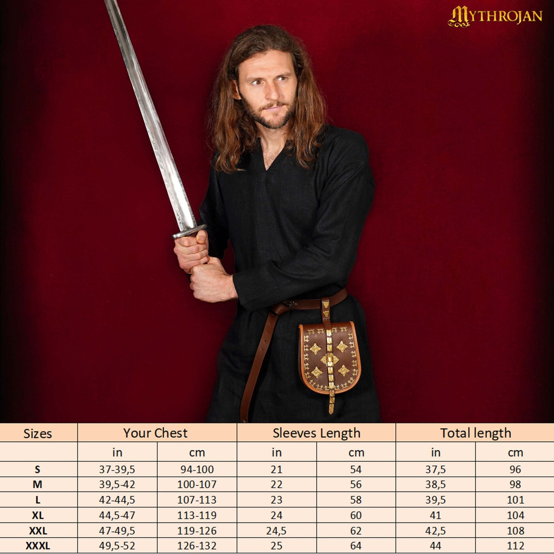 Túnica vikinga Erik en lino 100% - Negro - imagen 6