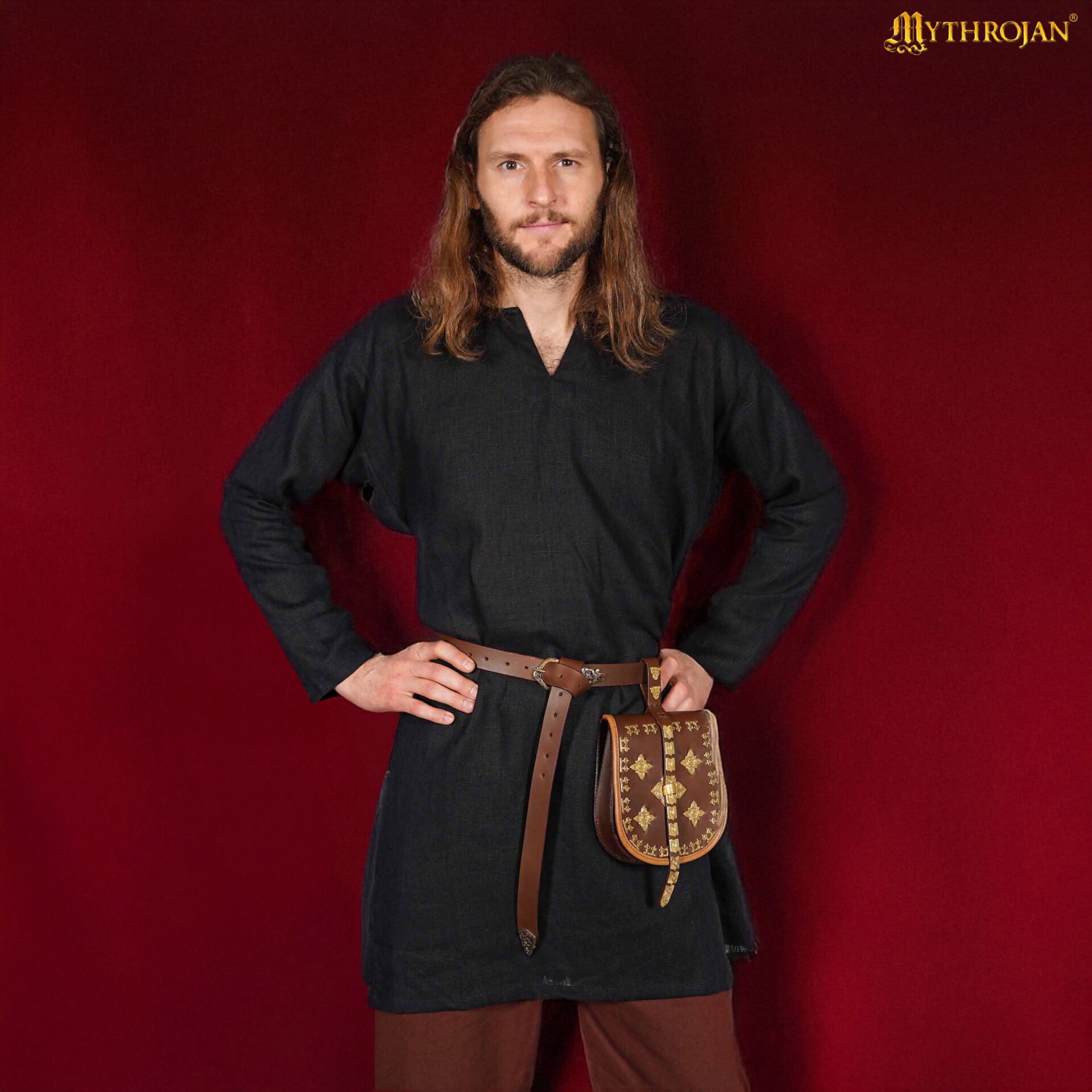 Túnica vikinga Erik en lino 100% - Negro