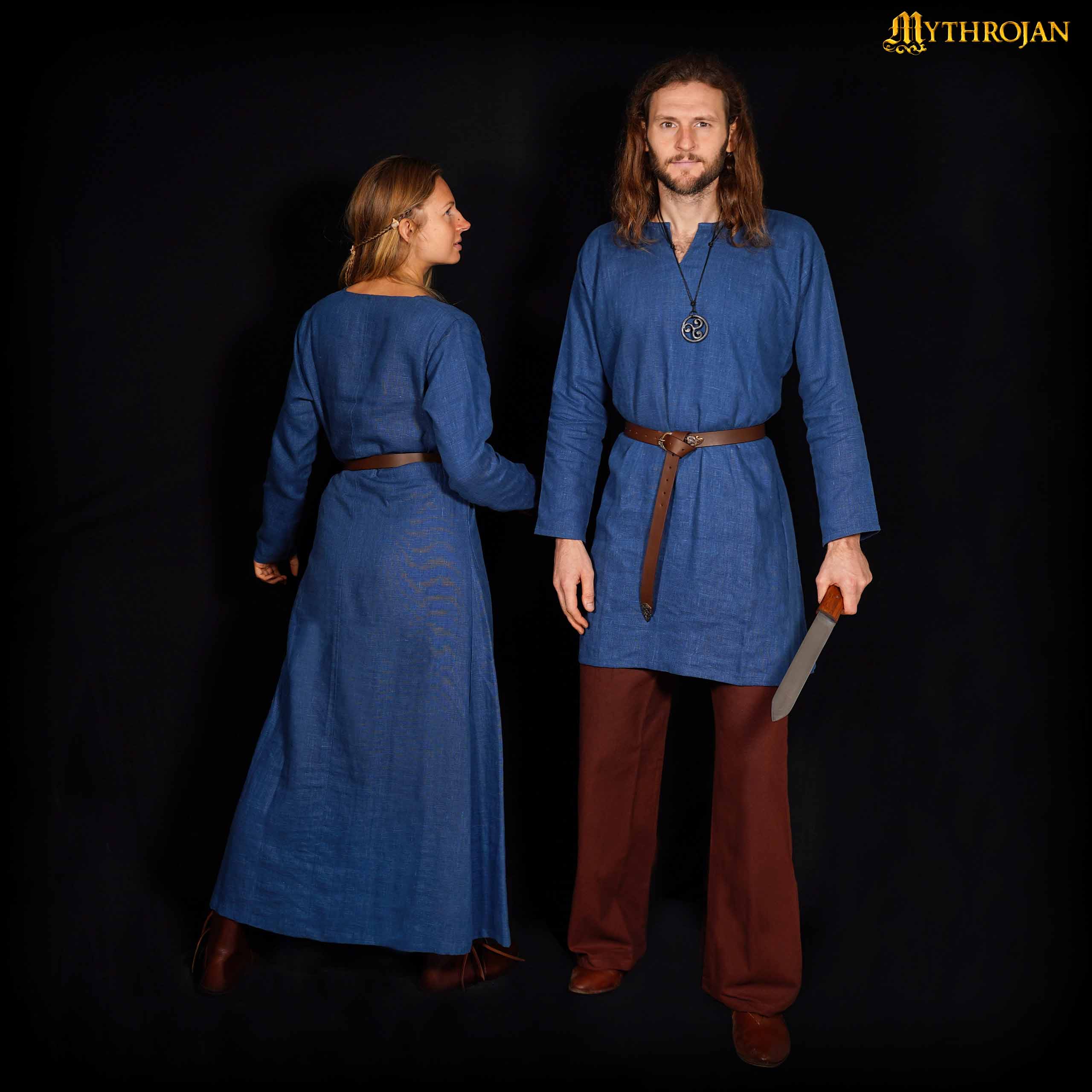 Túnica vikinga Erik en lino 100% - Negro - Azul - L