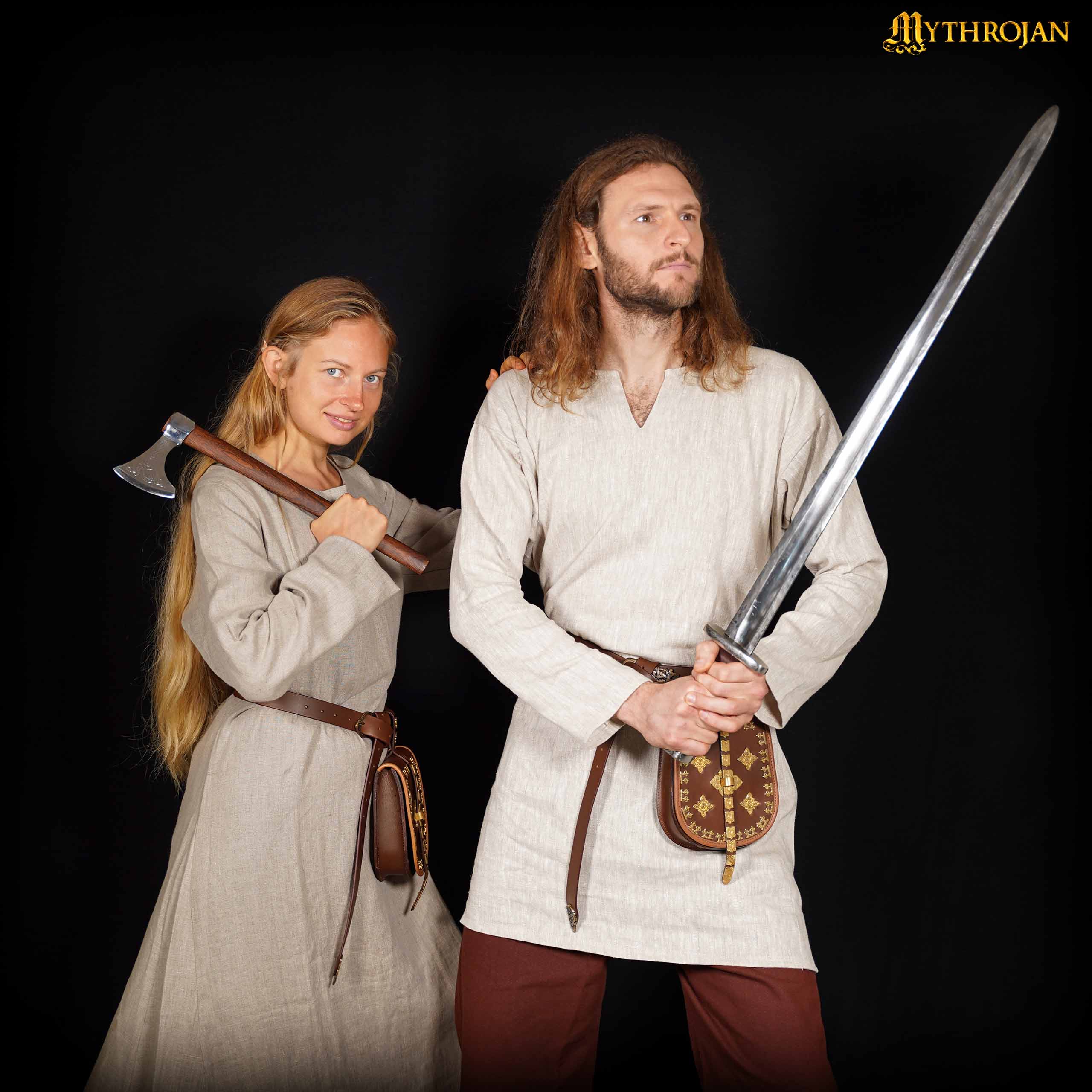 Túnica vikinga Erik en lino 100% - Negro - imagen 5