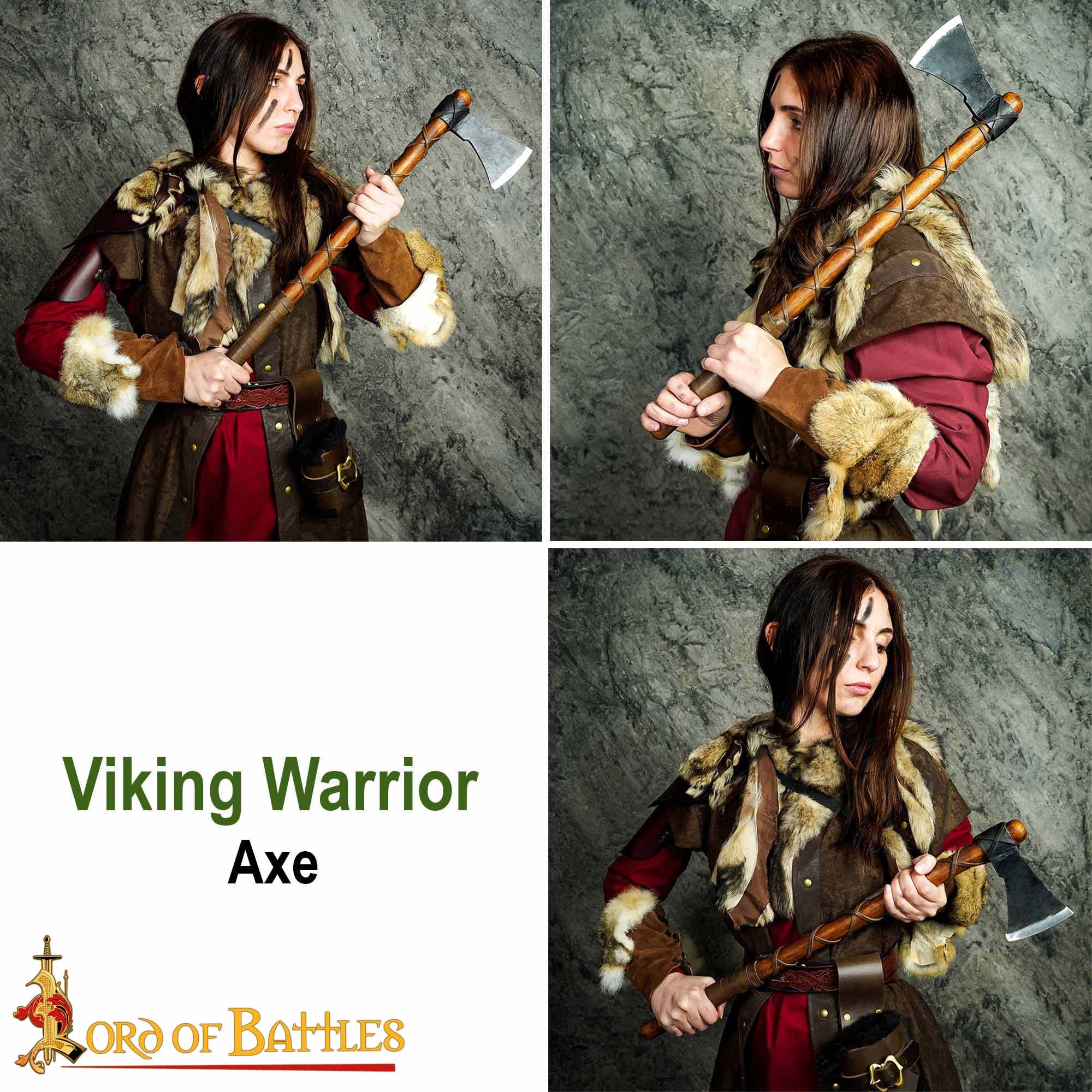 Hacha de Guerrero Vikingo - Hoja de Acero Al Carbono con Envoltura de Cuero - Imagen 15