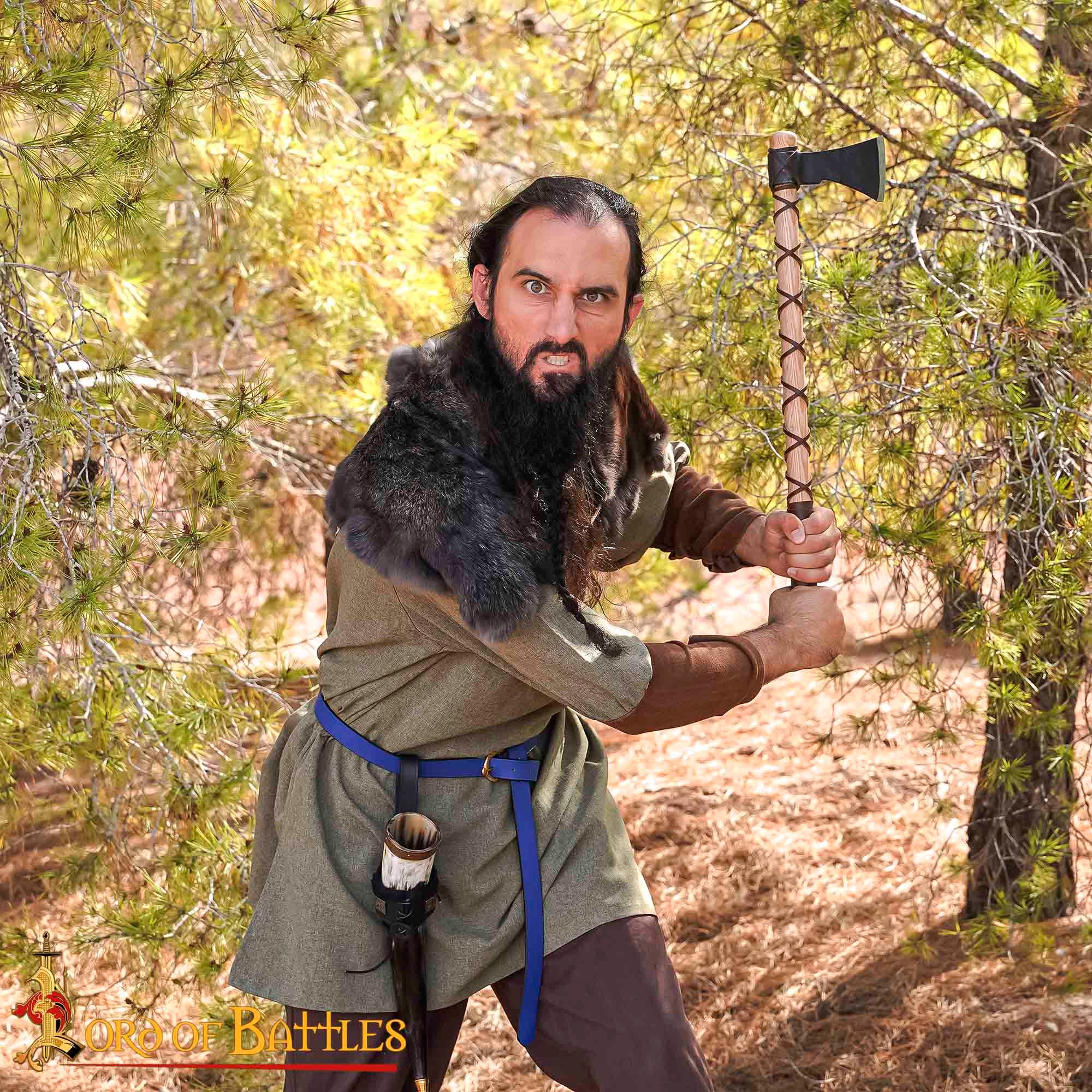 Hacha de Guerrero Vikingo - Hoja de Acero Al Carbono con Envoltura de Cuero - Imagen 12