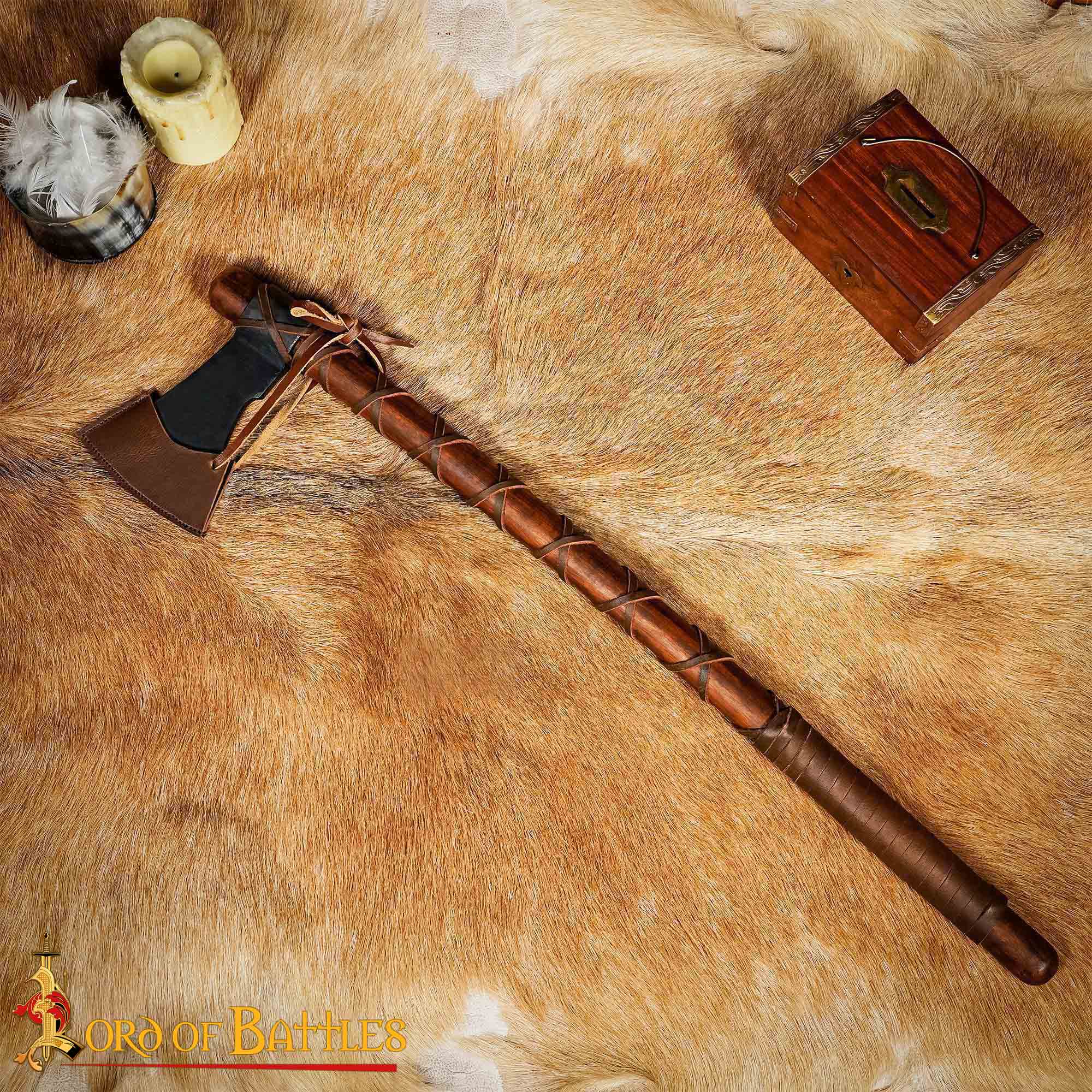 Hacha de Guerrero Vikingo - Hoja de Acero Al Carbono con Envoltura de Cuero - Imagen 16