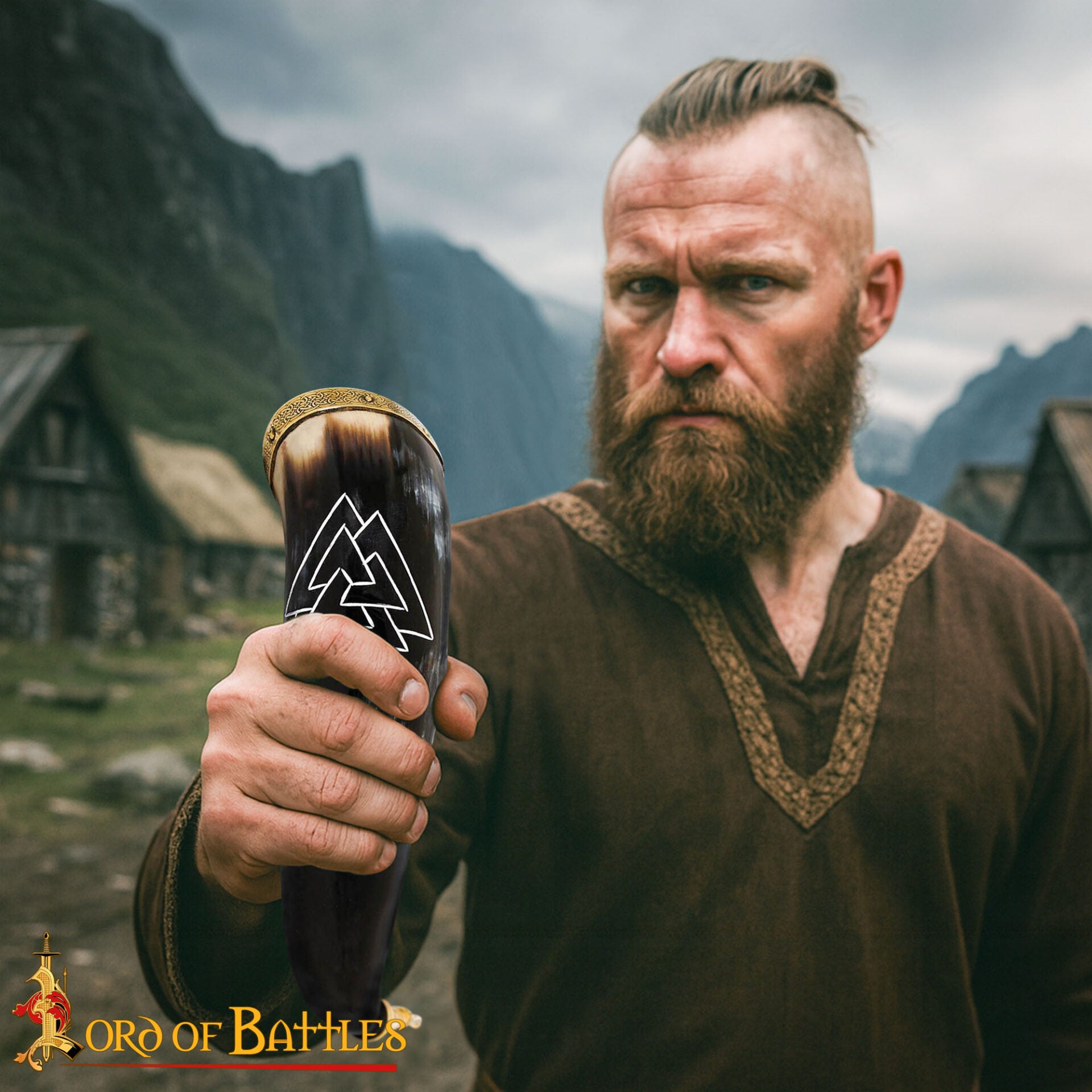 Imagen única de: Cuerno Artesanal de Buey con Grabado Valknut