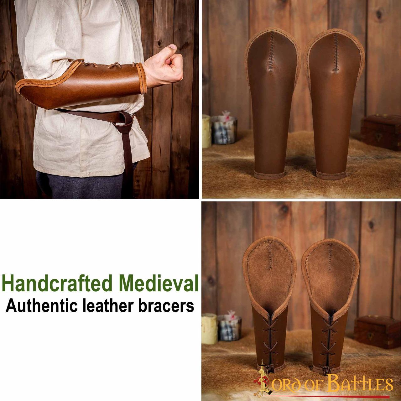 Brazaletes Medievales de Cuero con Protección para el Codo - Guardabrazos Artesanales con Cordón Ajustable - Imagen 5