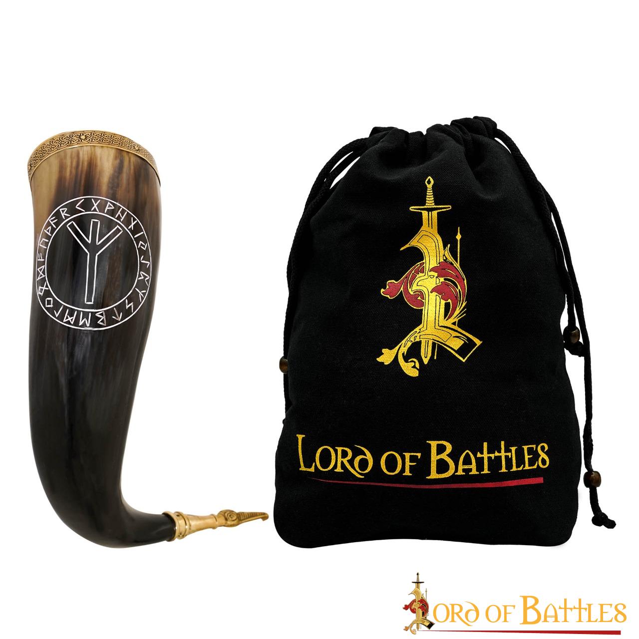 Imagen única de: Cuerno Vikingo con Runa Algiz - Borde y Punta de Latón