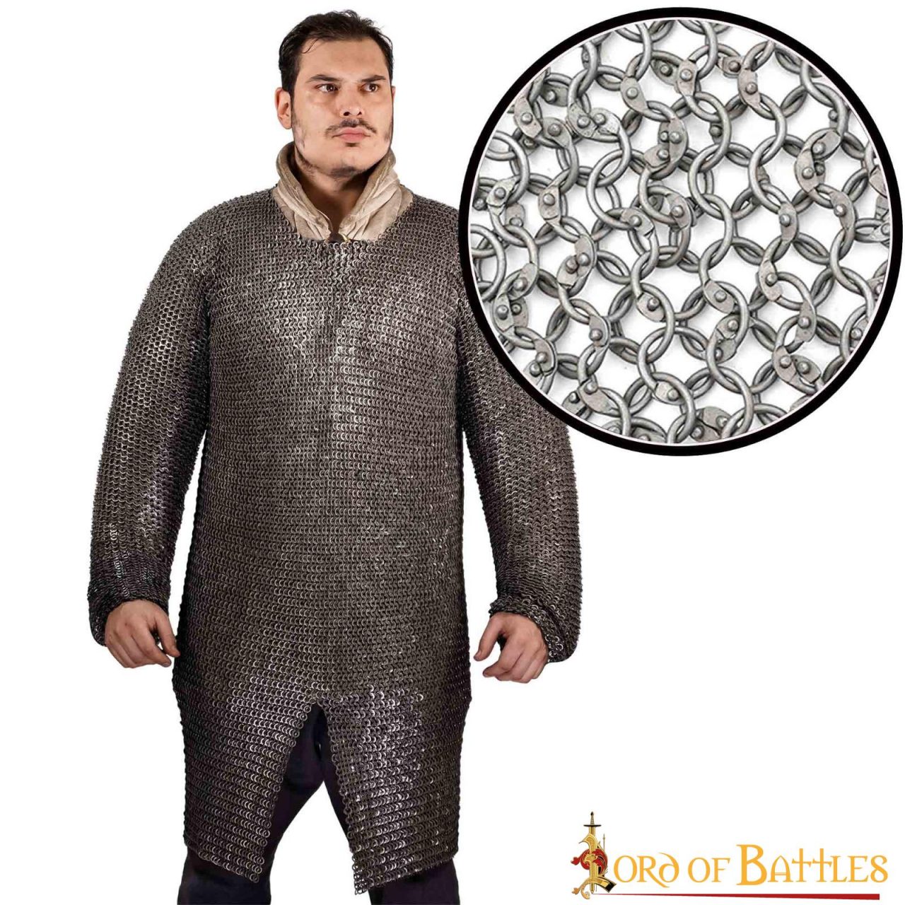 Cota de malla hauberk rivetada - anillas 10 mm, acero calibre 16