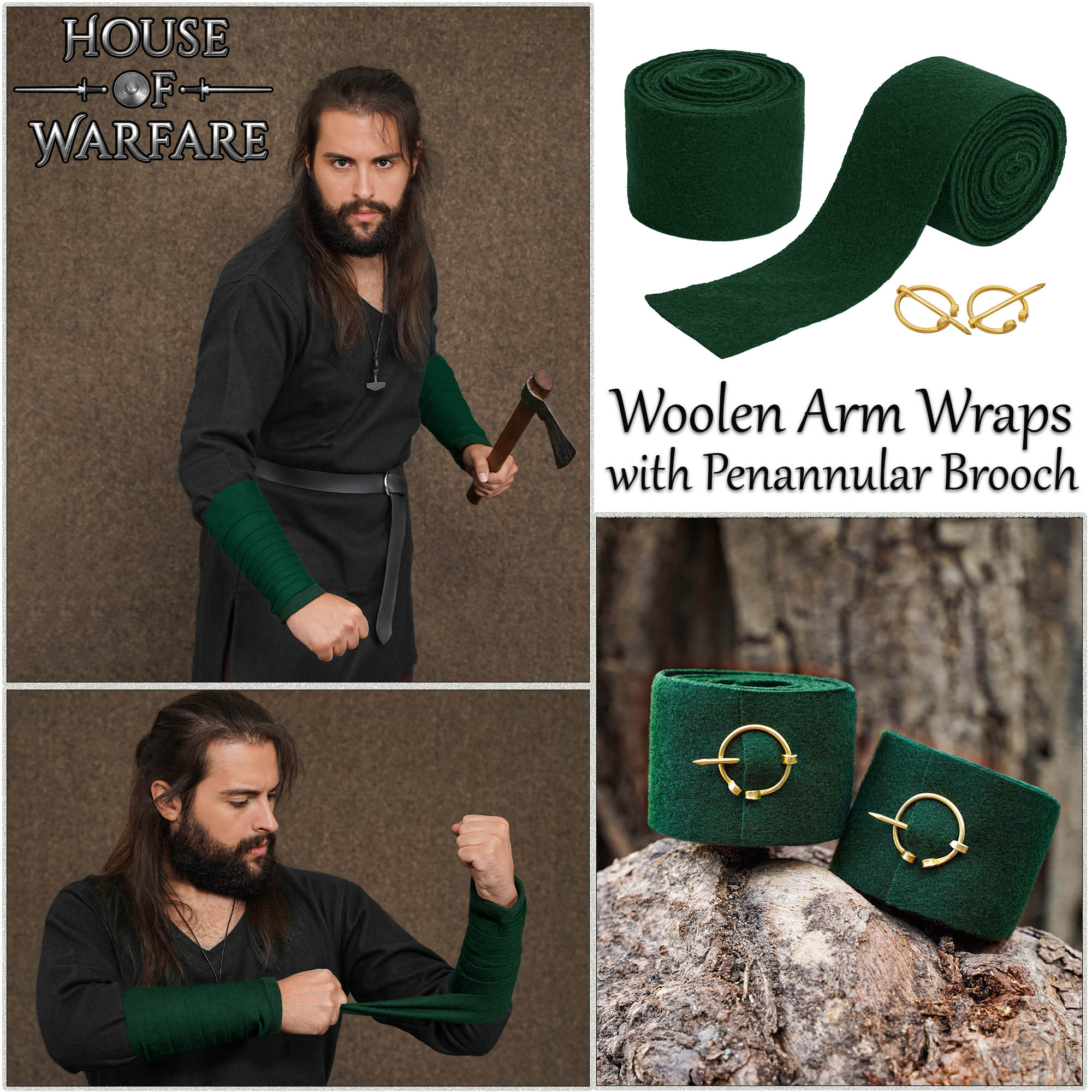 Vendas vikingas de brazo en mezcla 70% lana/30% nylon con fíbula de latón - par - imagen 16