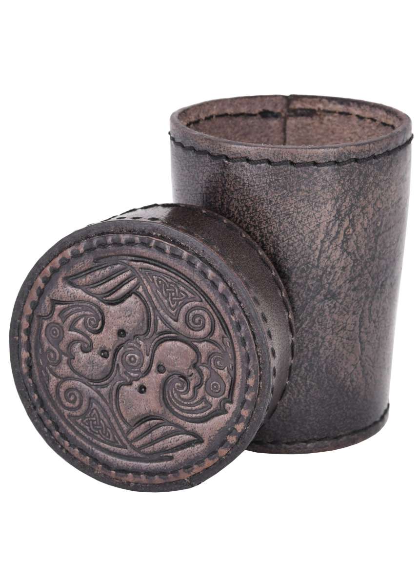 Cubilete de Dados de Cuero con Tapa - Relieve Cuervo o Nudo Celta